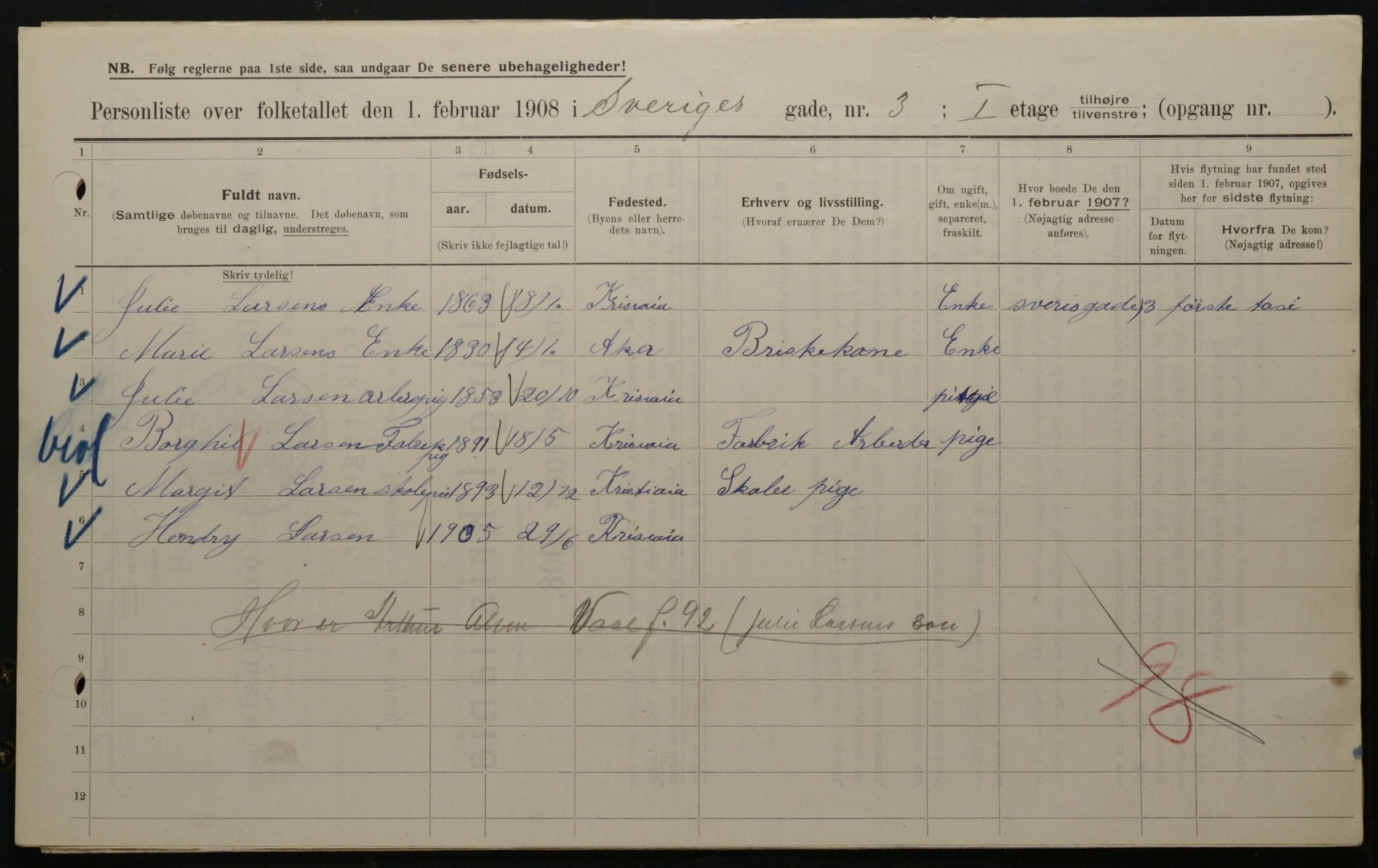 OBA, Municipal Census 1908 for Kristiania, 1908, p. 95128