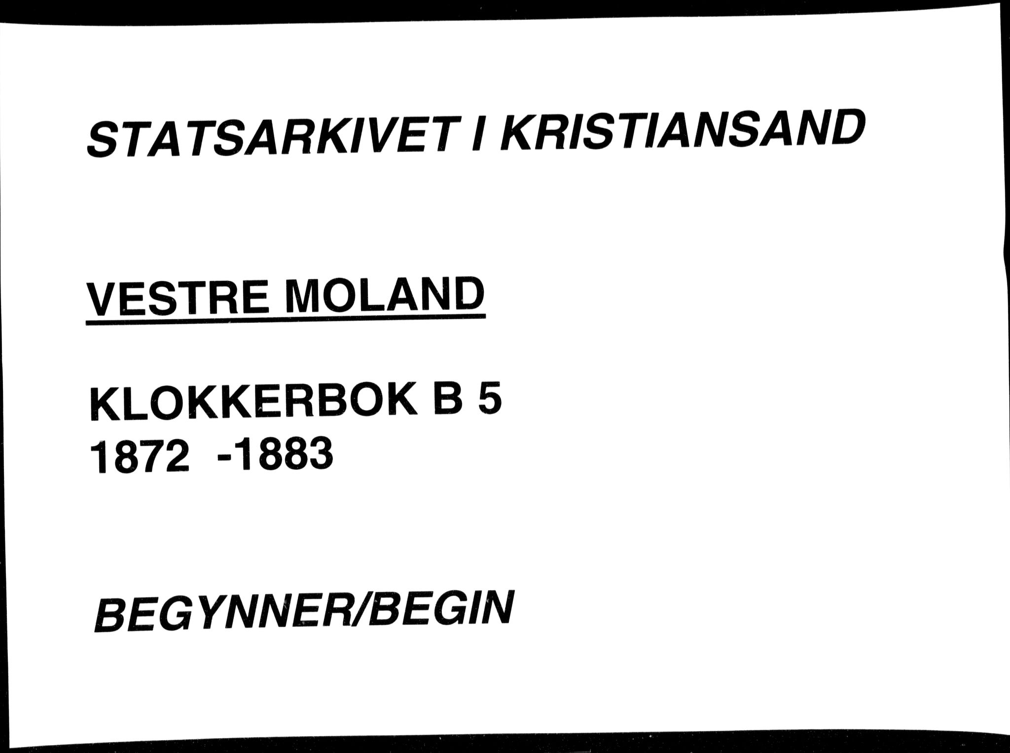 Vestre Moland sokneprestkontor, SAK/1111-0046/F/Fb/Fbb/L0005: Parish register (copy) no. B 5, 1872-1883
