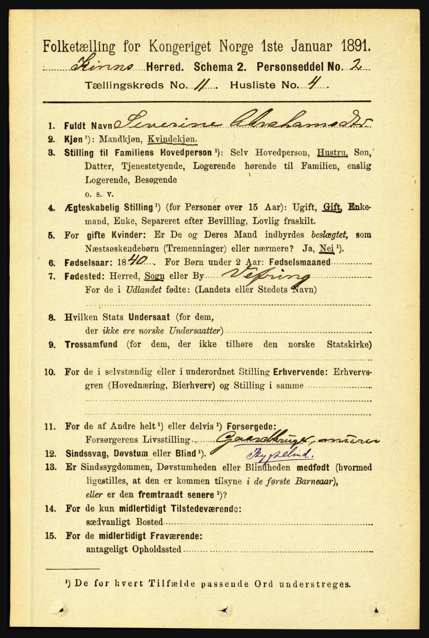 RA, 1891 census for 1437 Kinn, 1891, p. 4082