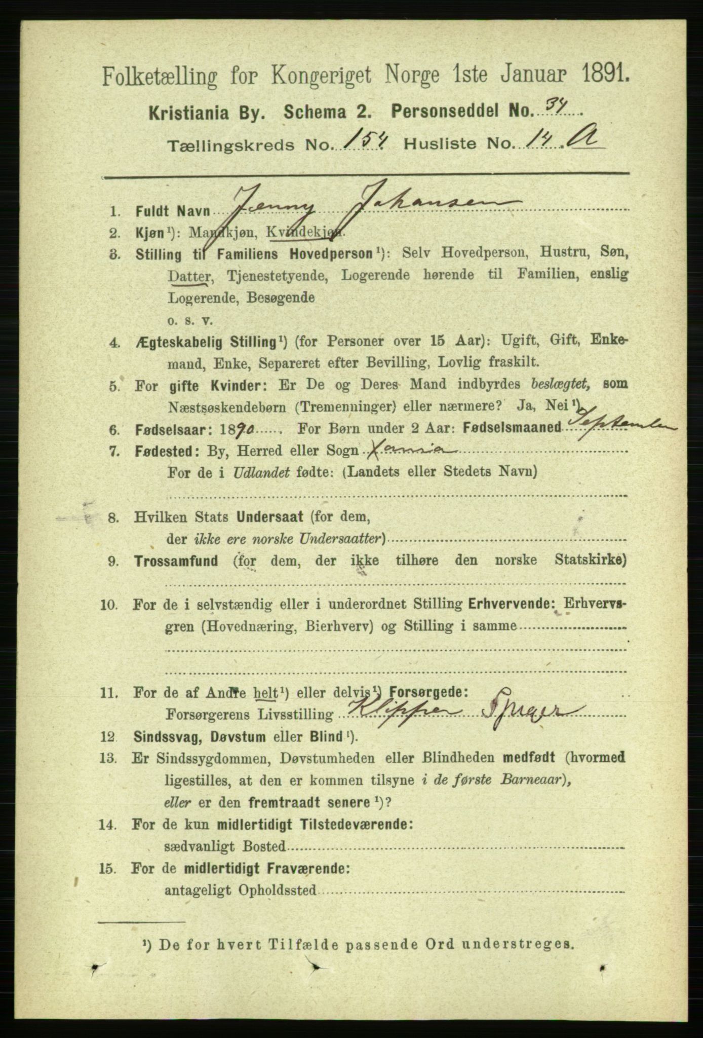 RA, 1891 census for 0301 Kristiania, 1891, p. 87843