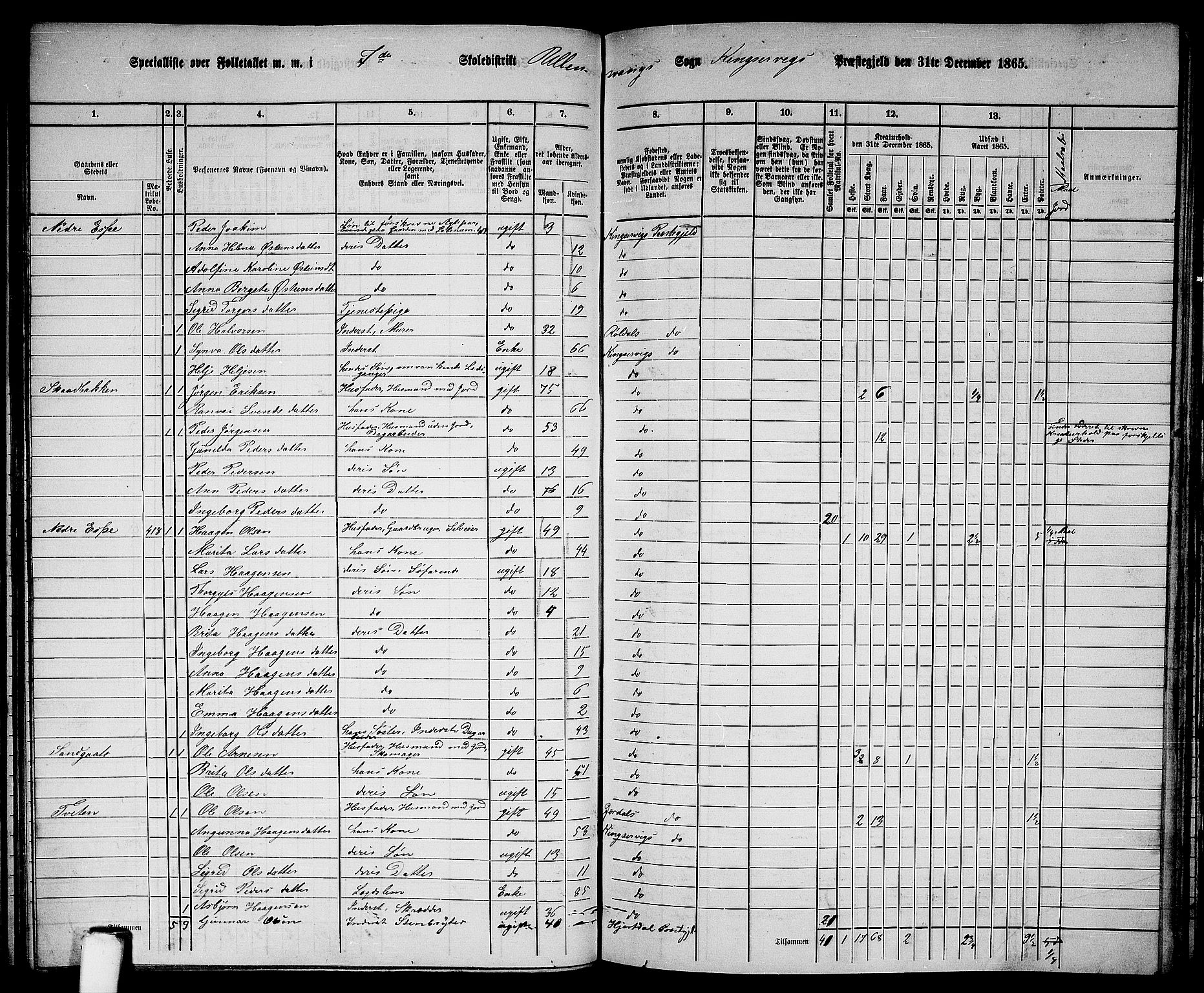 RA, 1865 census for Kinsarvik, 1865, p. 88