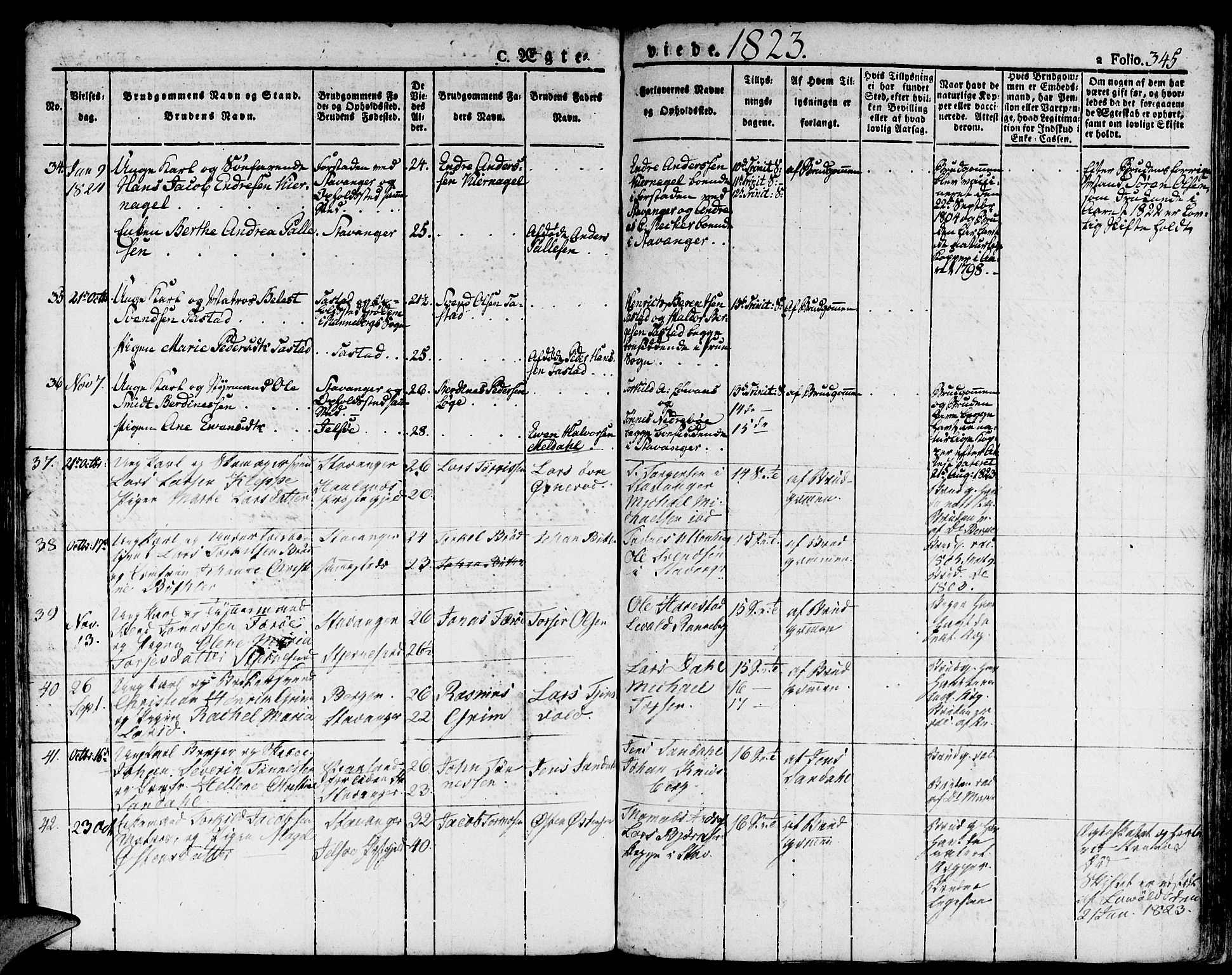 Domkirken sokneprestkontor, SAST/A-101812/001/30/30BA/L0009: Parish register (official) no. A 9, 1821-1832, p. 345