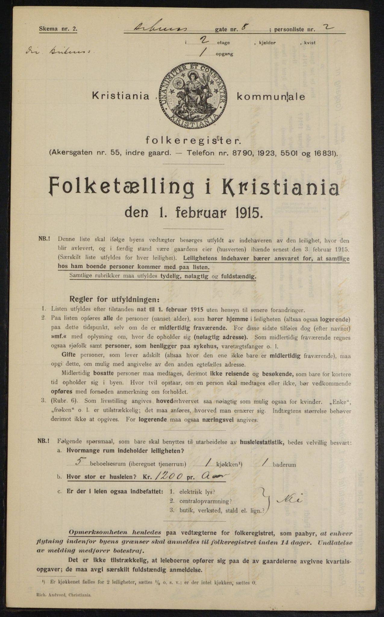 OBA, Municipal Census 1915 for Kristiania, 1915, p. 3520