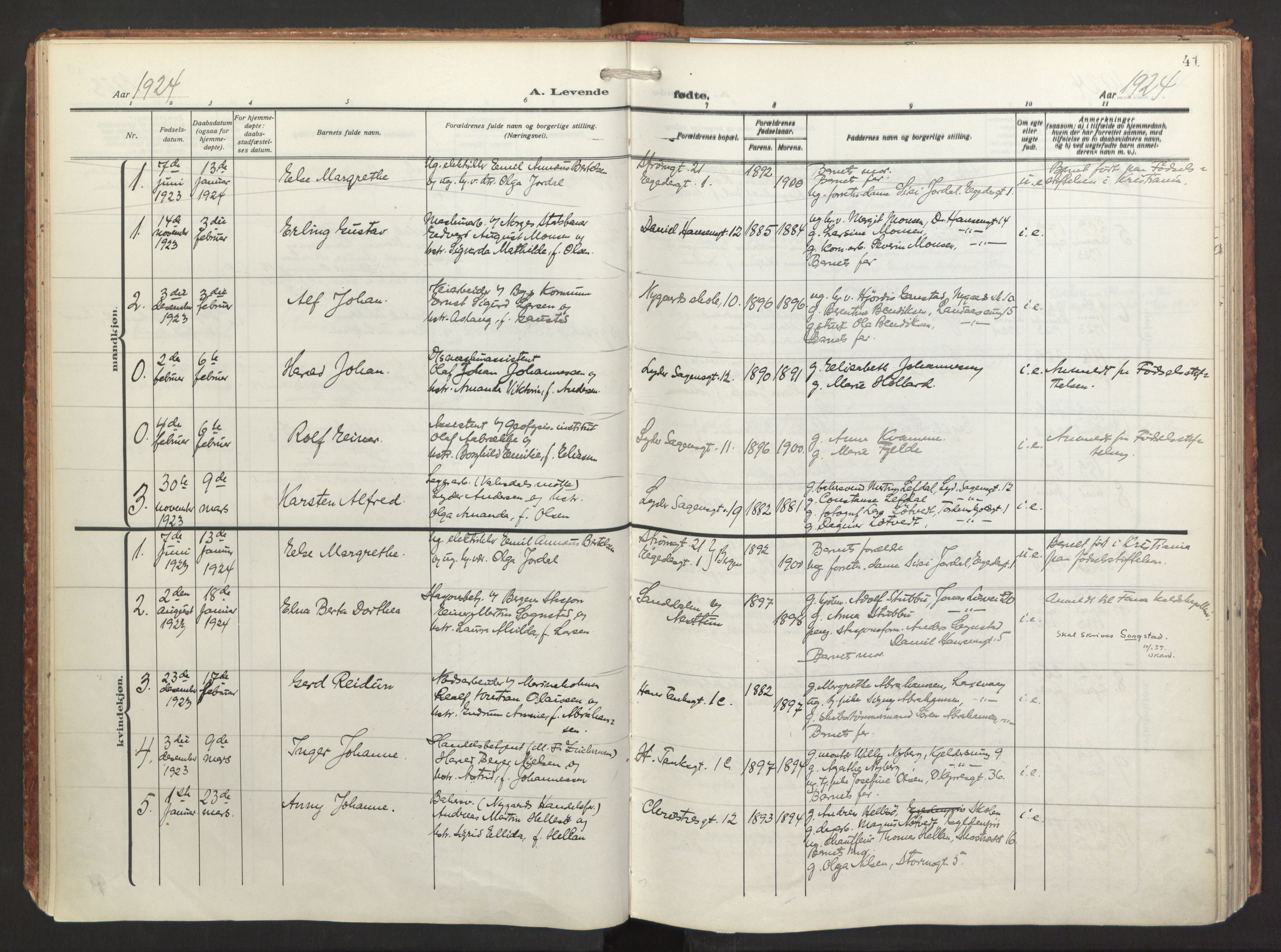 St. Jacob sokneprestembete, AV/SAB-A-78001/H/Haa/L0001: Parish register (official) no. A 1, 1917-1952, p. 41