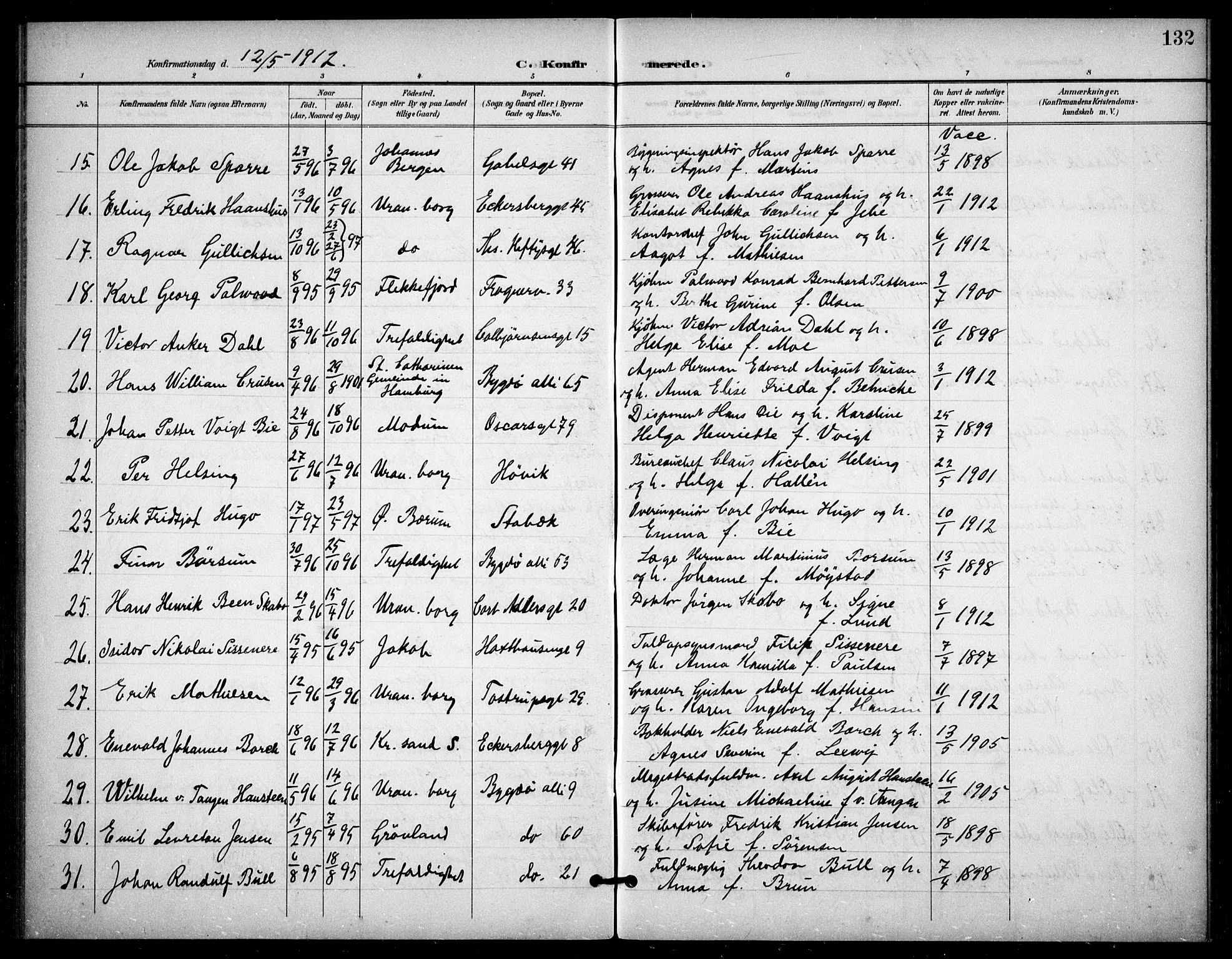 Frogner prestekontor Kirkebøker, AV/SAO-A-10886/F/Fa/L0001: Parish register (official) no. 1, 1898-1916, p. 132