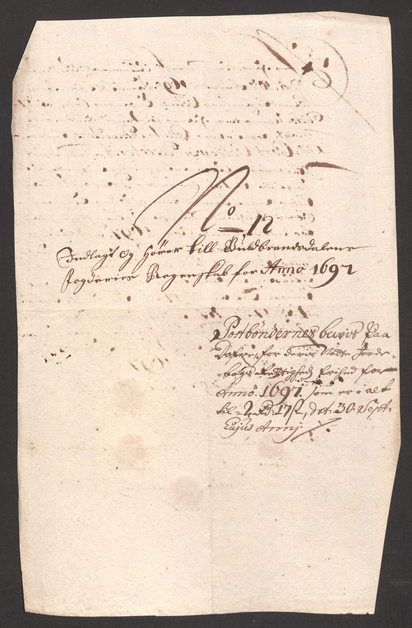 Rentekammeret inntil 1814, Reviderte regnskaper, Fogderegnskap, RA/EA-4092/R17/L1170: Fogderegnskap Gudbrandsdal, 1696-1697, p. 316