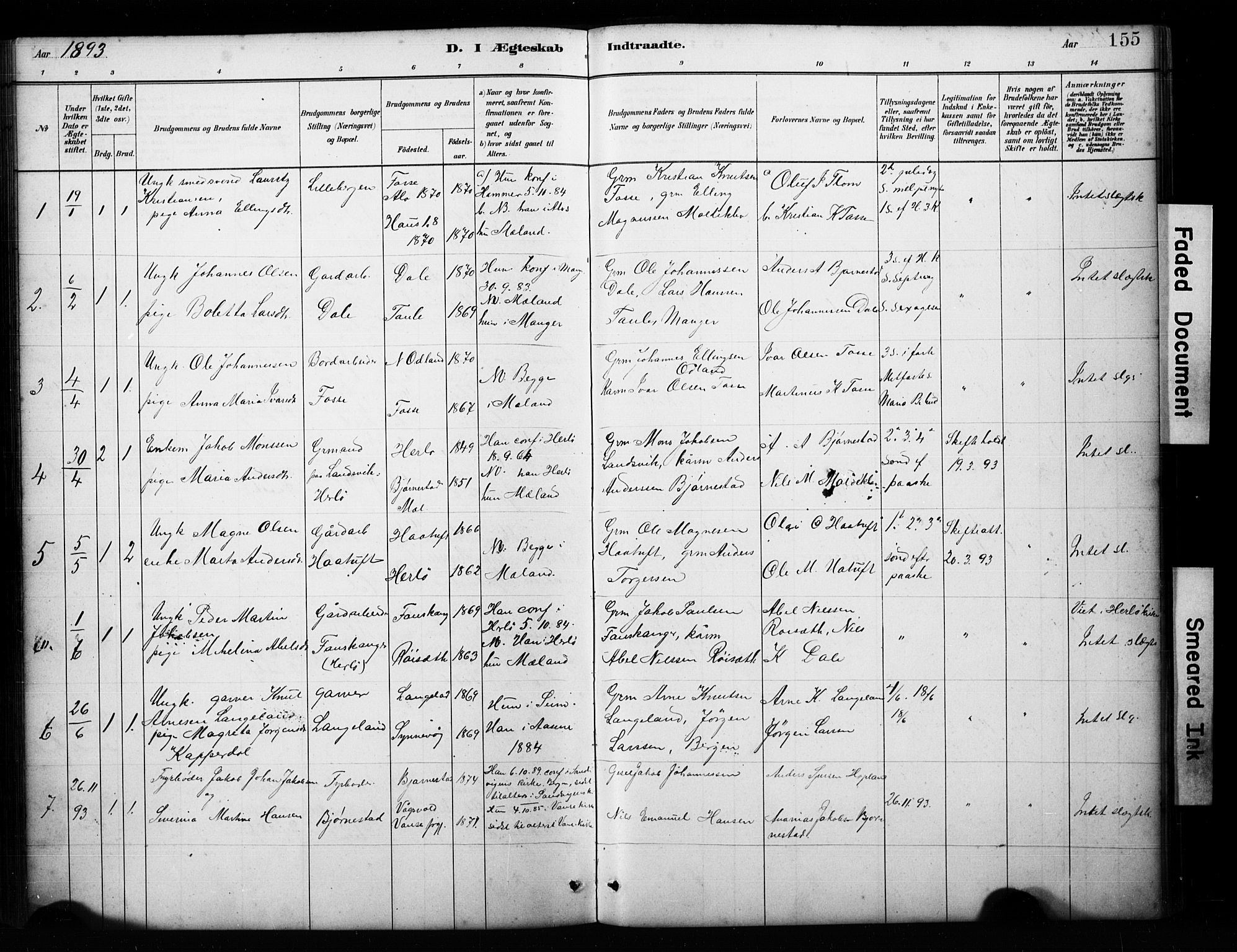 Alversund Sokneprestembete, SAB/A-73901/H/Ha/Hab: Parish register (copy) no. C 3, 1881-1894, p. 155