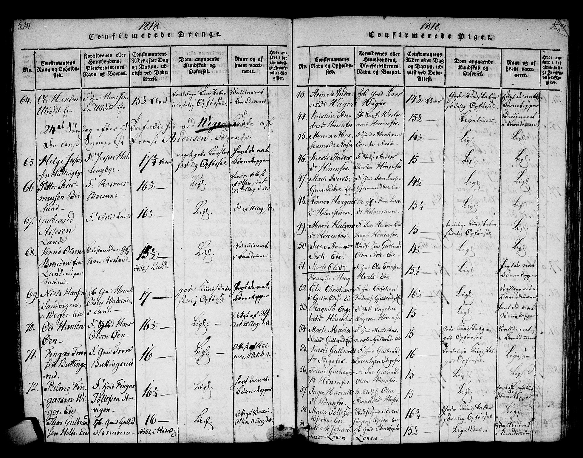 Norderhov kirkebøker, AV/SAKO-A-237/F/Fa/L0008: Parish register (official) no. 8, 1814-1833, p. 524-525