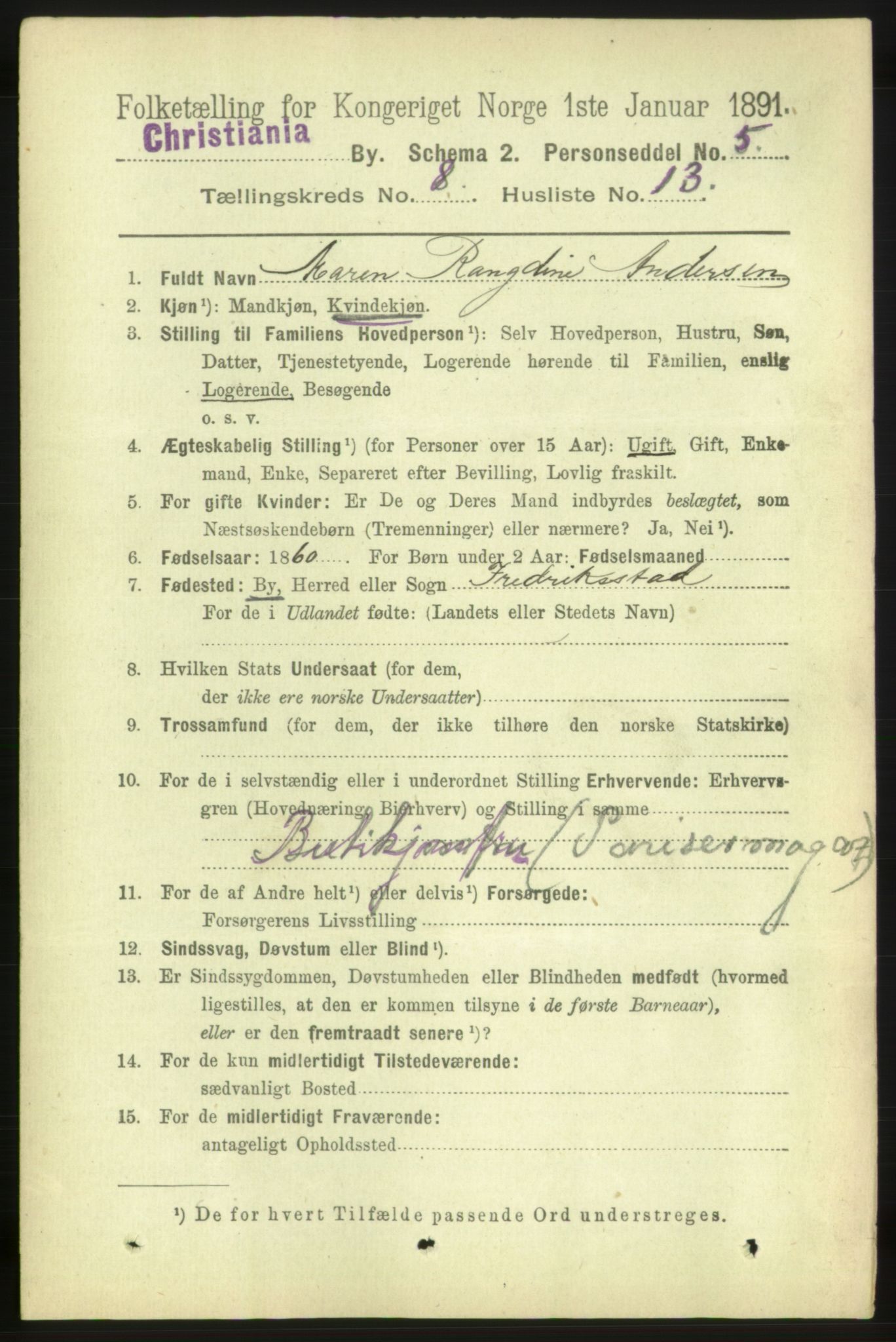 RA, 1891 census for 0301 Kristiania, 1891, p. 3595