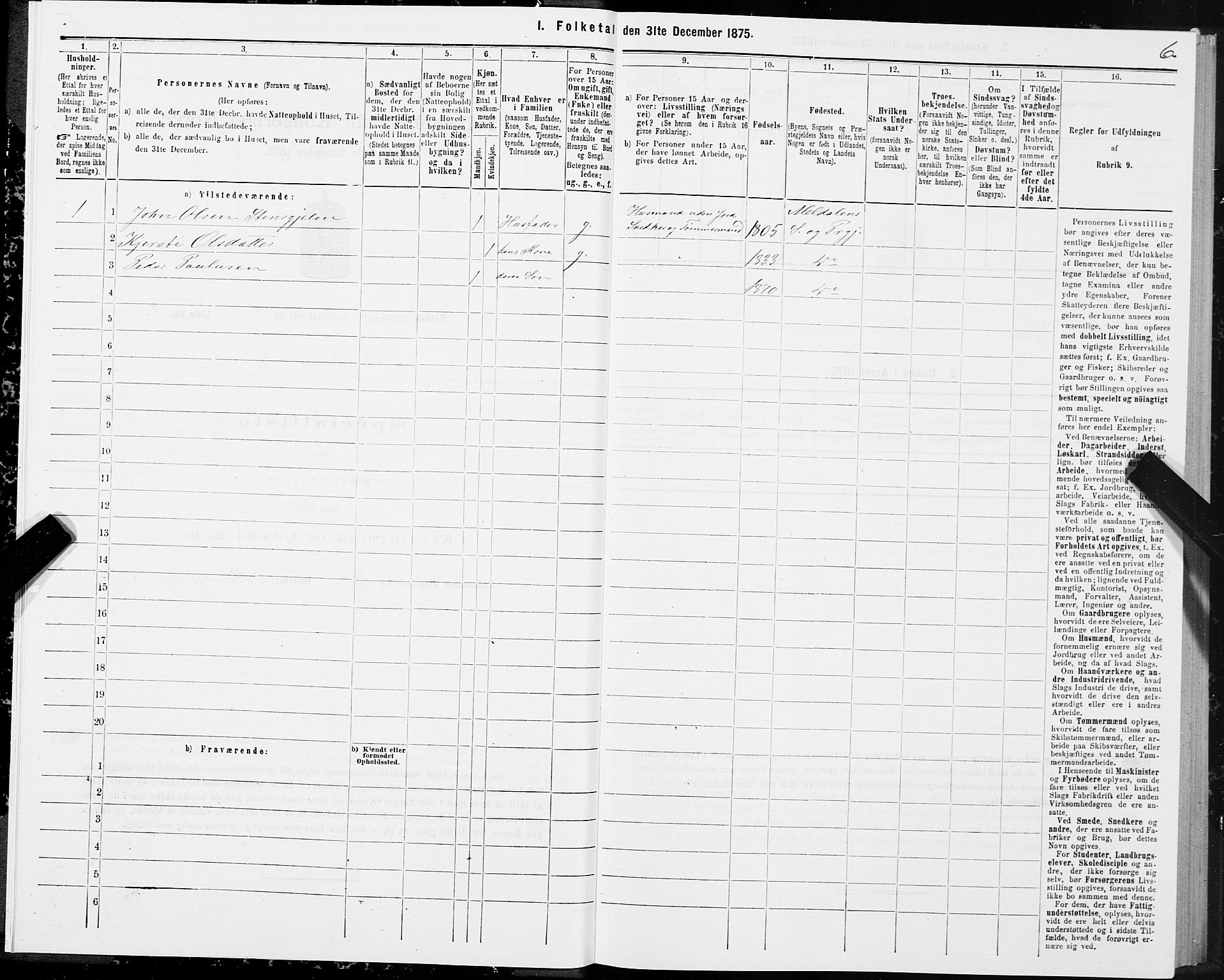 SAT, 1875 census for 1636P Meldal, 1875, p. 3006