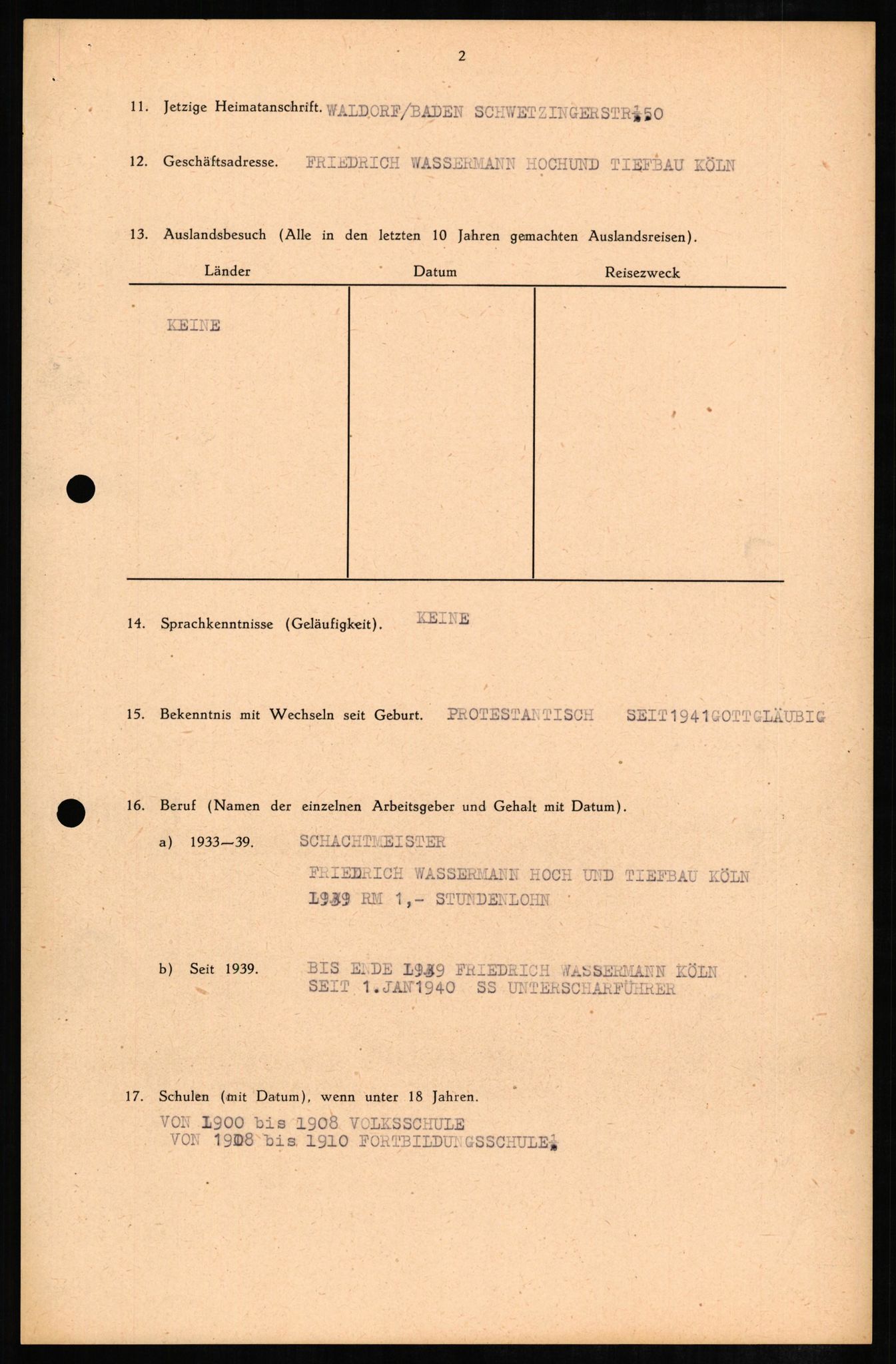 Forsvaret, Forsvarets overkommando II, RA/RAFA-3915/D/Db/L0007: CI Questionaires. Tyske okkupasjonsstyrker i Norge. Tyskere., 1945-1946, p. 141