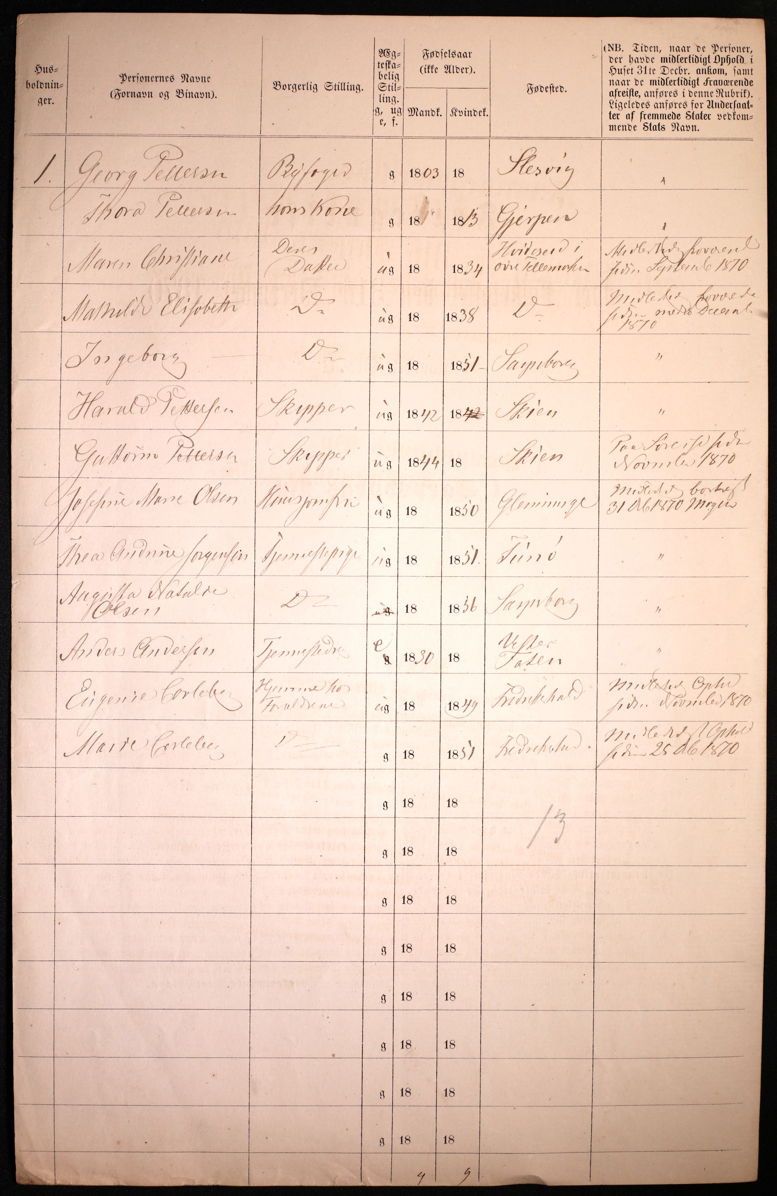 RA, 1870 census for 0102 Sarpsborg, 1870, p. 584