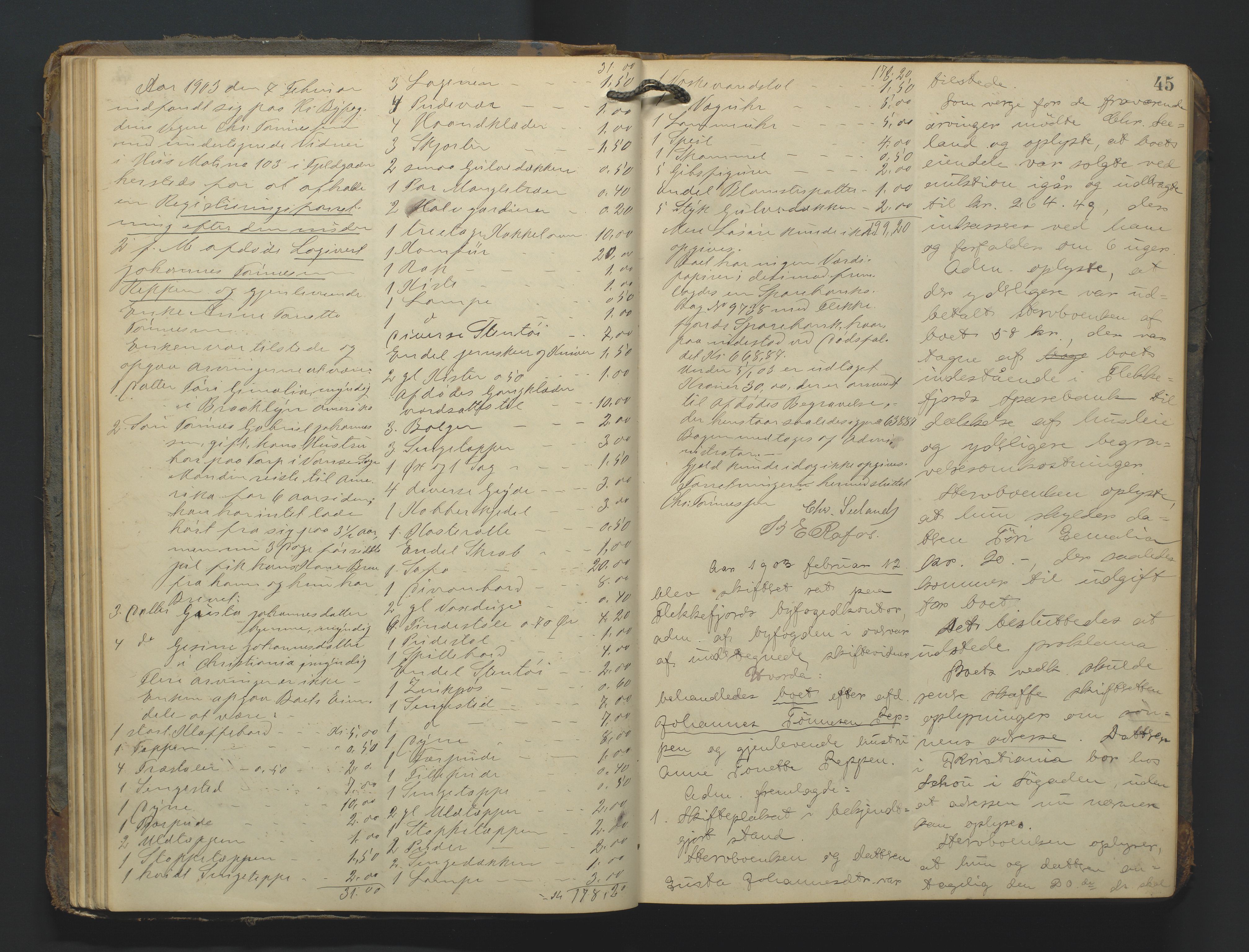 Flekkefjord byfogd, AV/SAK-1222-0002/H/Hc/L0004: Skifteprotokoll nr. 4, 1900-1913, p. 45
