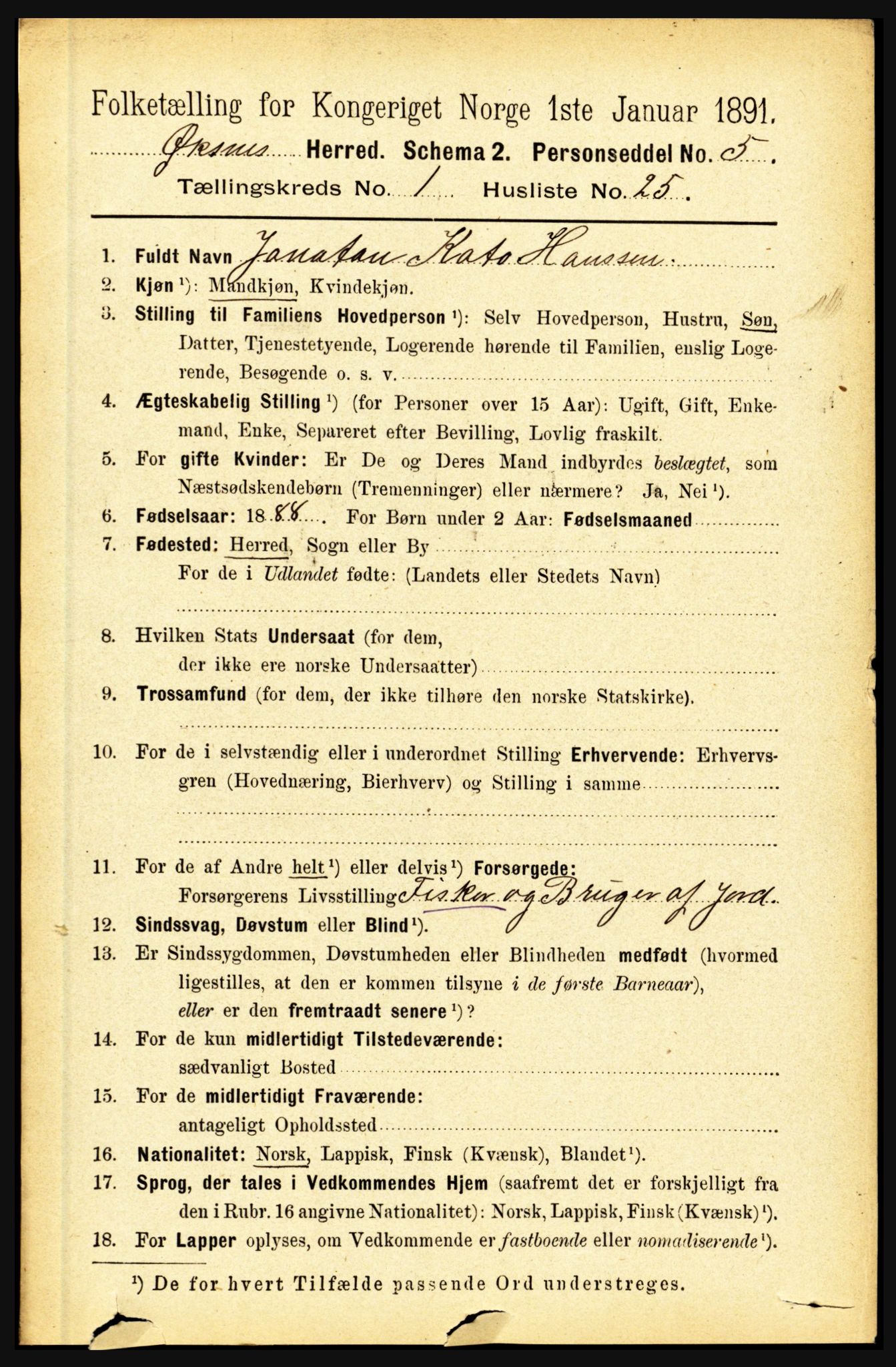 RA, 1891 census for 1868 Øksnes, 1891, p. 275