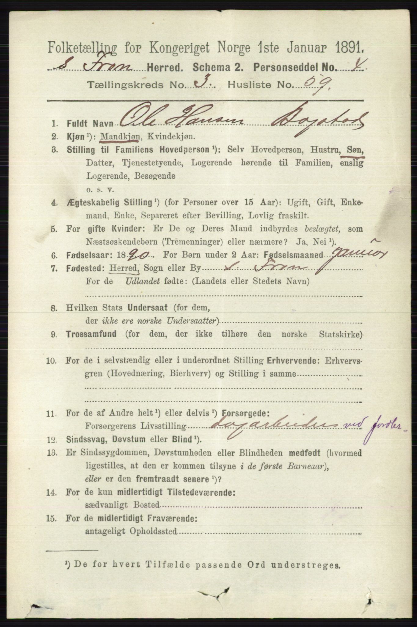 RA, 1891 census for 0519 Sør-Fron, 1891, p. 1309