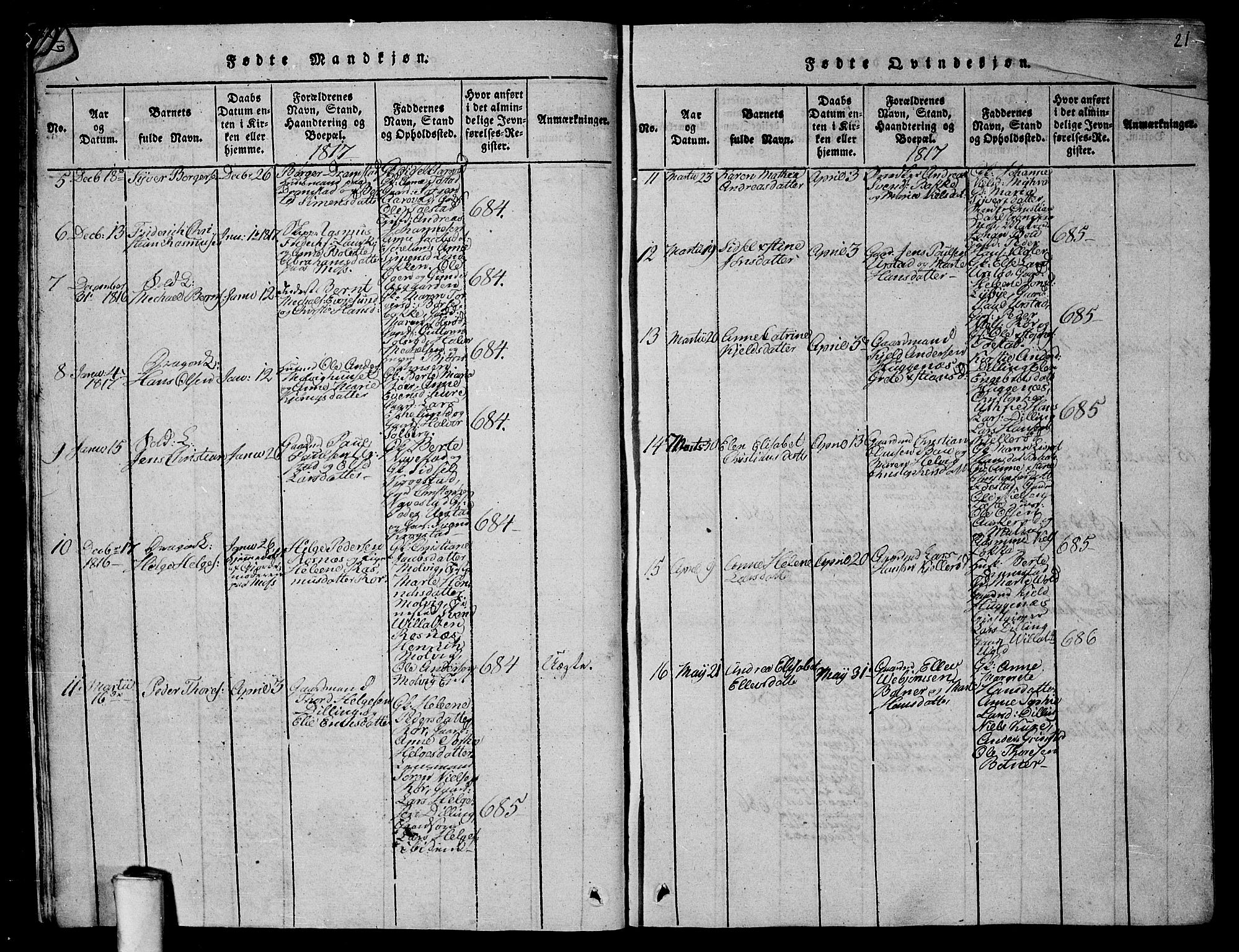 Rygge prestekontor Kirkebøker, AV/SAO-A-10084b/G/Ga/L0001: Parish register (copy) no. 1, 1814-1871, p. 20-21