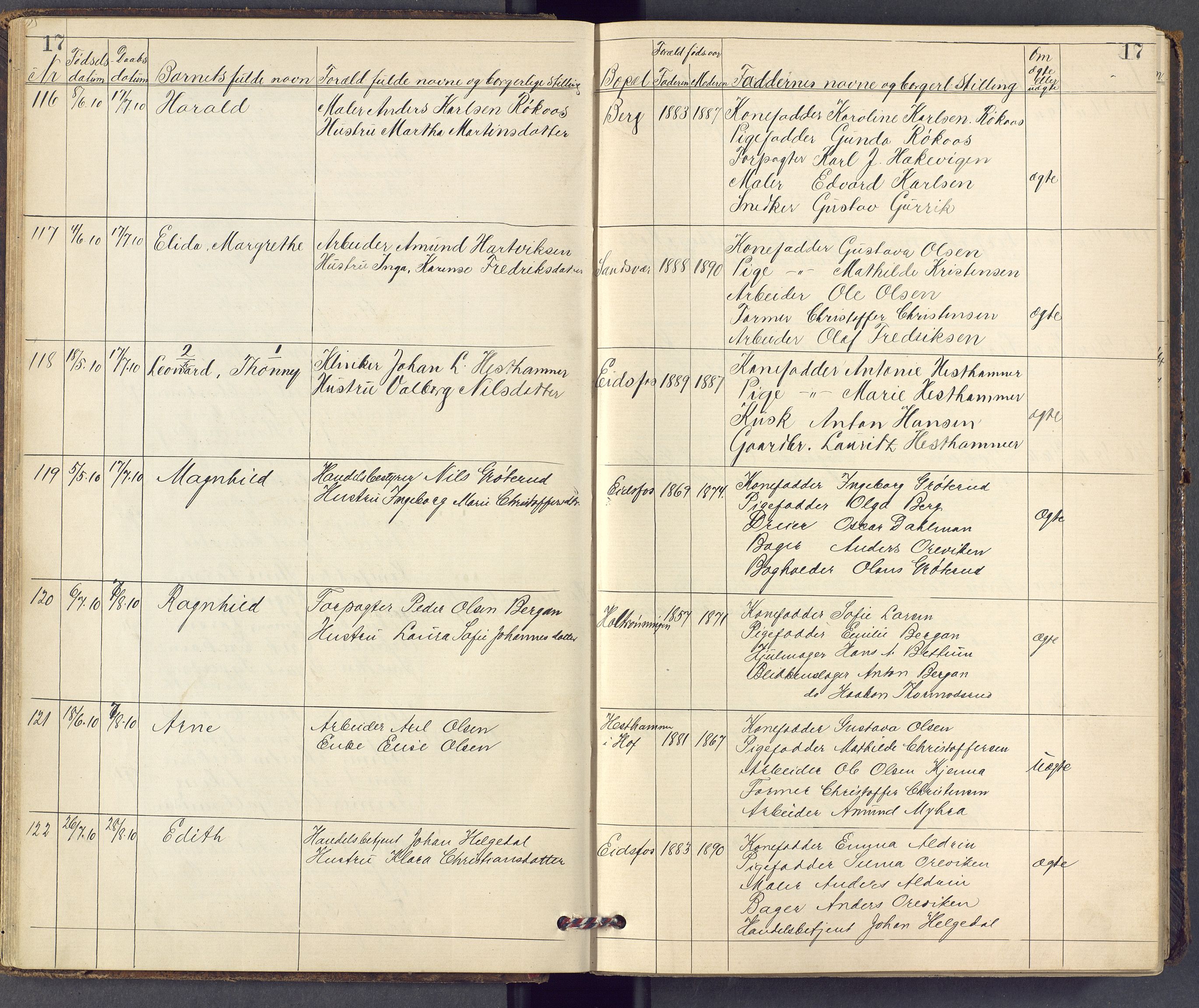 Hof kirkebøker, AV/SAKO-A-64/F/Fc/L0001: Parish register (official) no. III 1, 1904-1983, p. 17