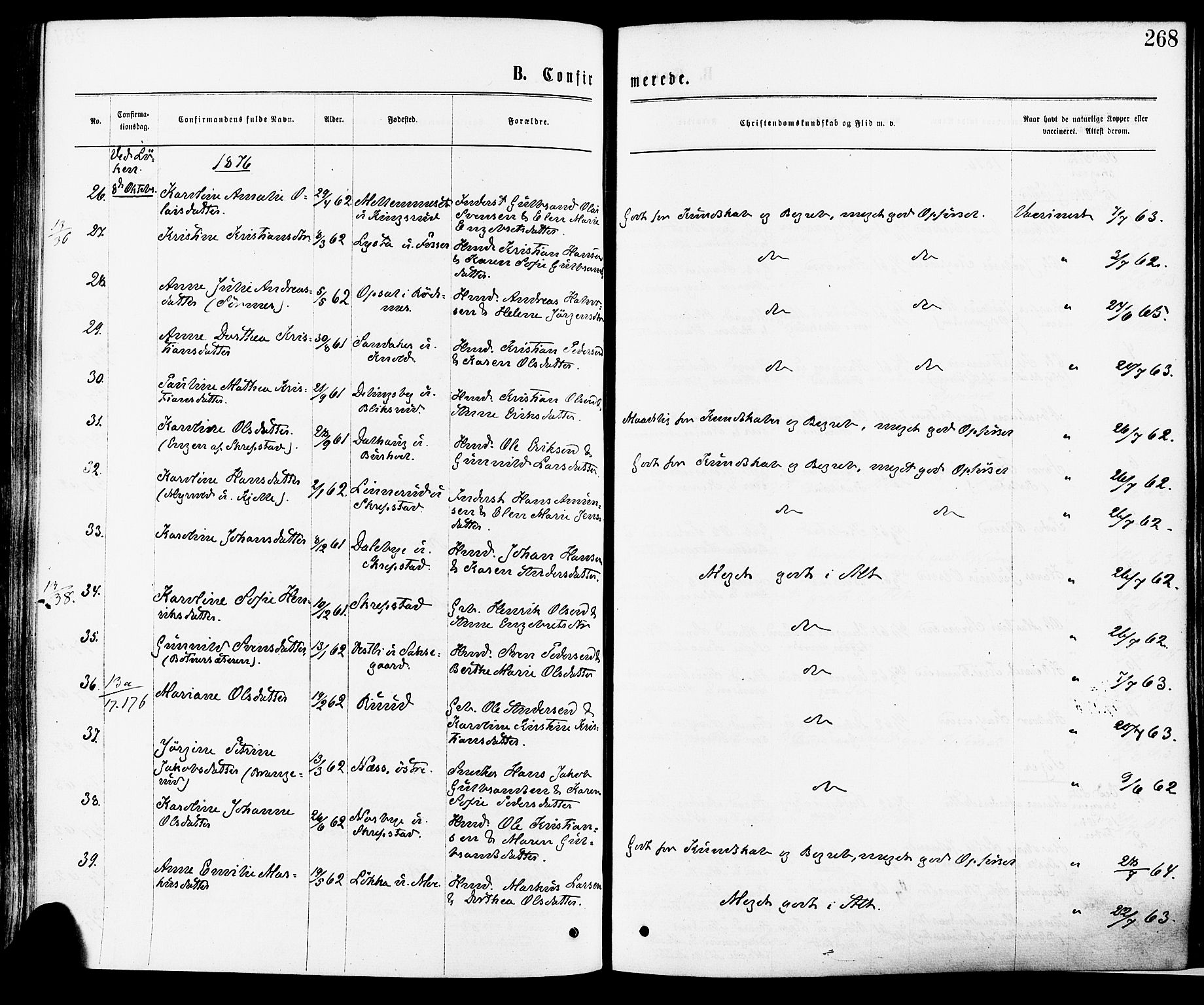 Høland prestekontor Kirkebøker, AV/SAO-A-10346a/F/Fa/L0012.a: Parish register (official) no. I 12A, 1869-1879, p. 268