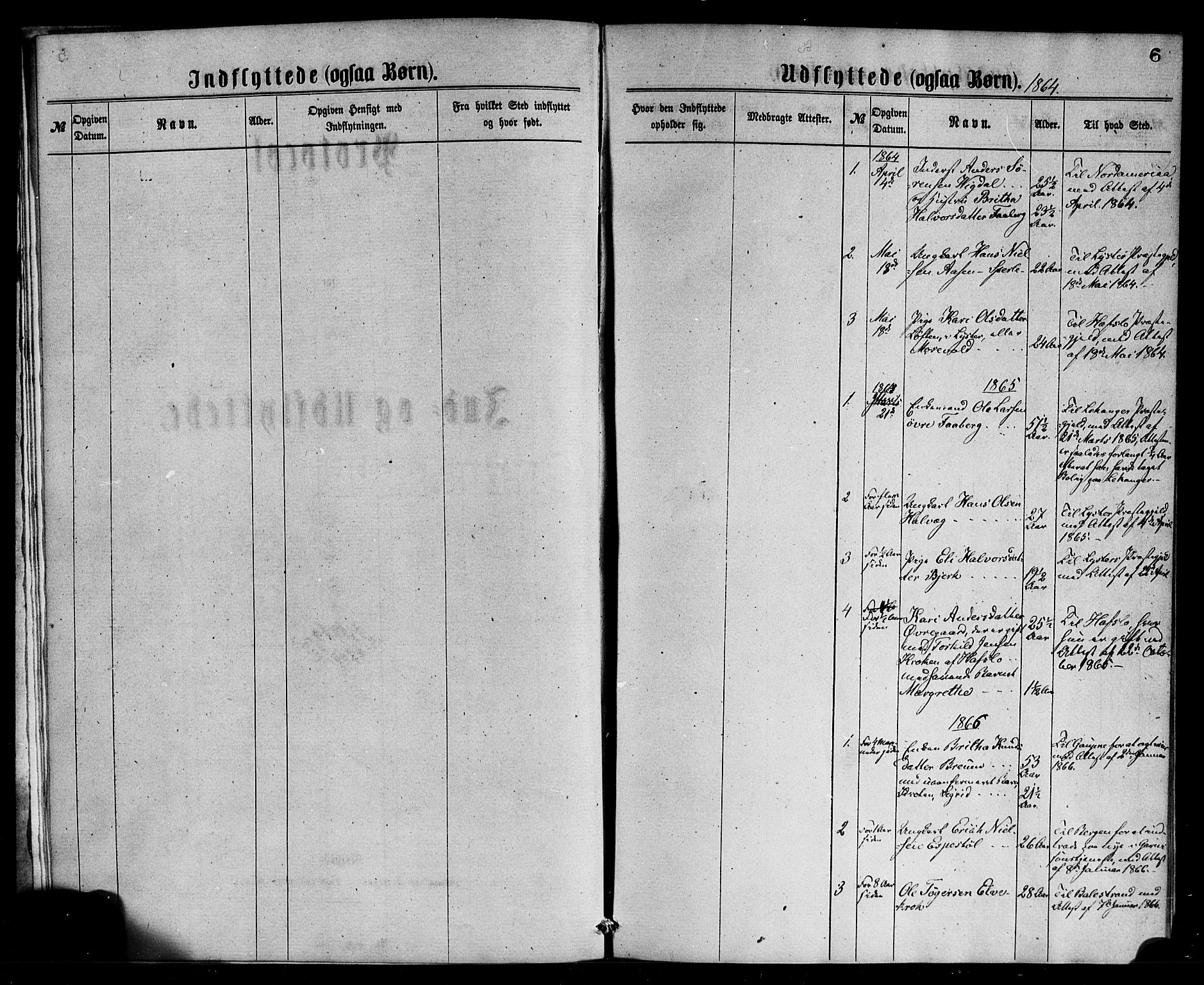 Jostedal sokneprestembete, SAB/A-80601/H/Haa/Haaa/L0010: Parish register (official) no. A 10, 1864-1886, p. 6