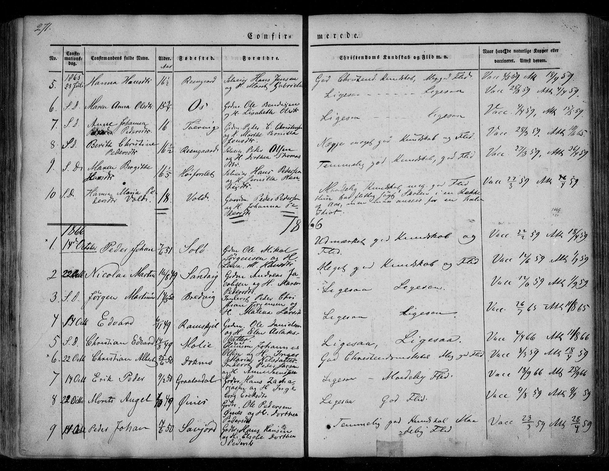 Ministerialprotokoller, klokkerbøker og fødselsregistre - Nordland, AV/SAT-A-1459/846/L0644: Parish register (official) no. 846A02, 1837-1872, p. 271