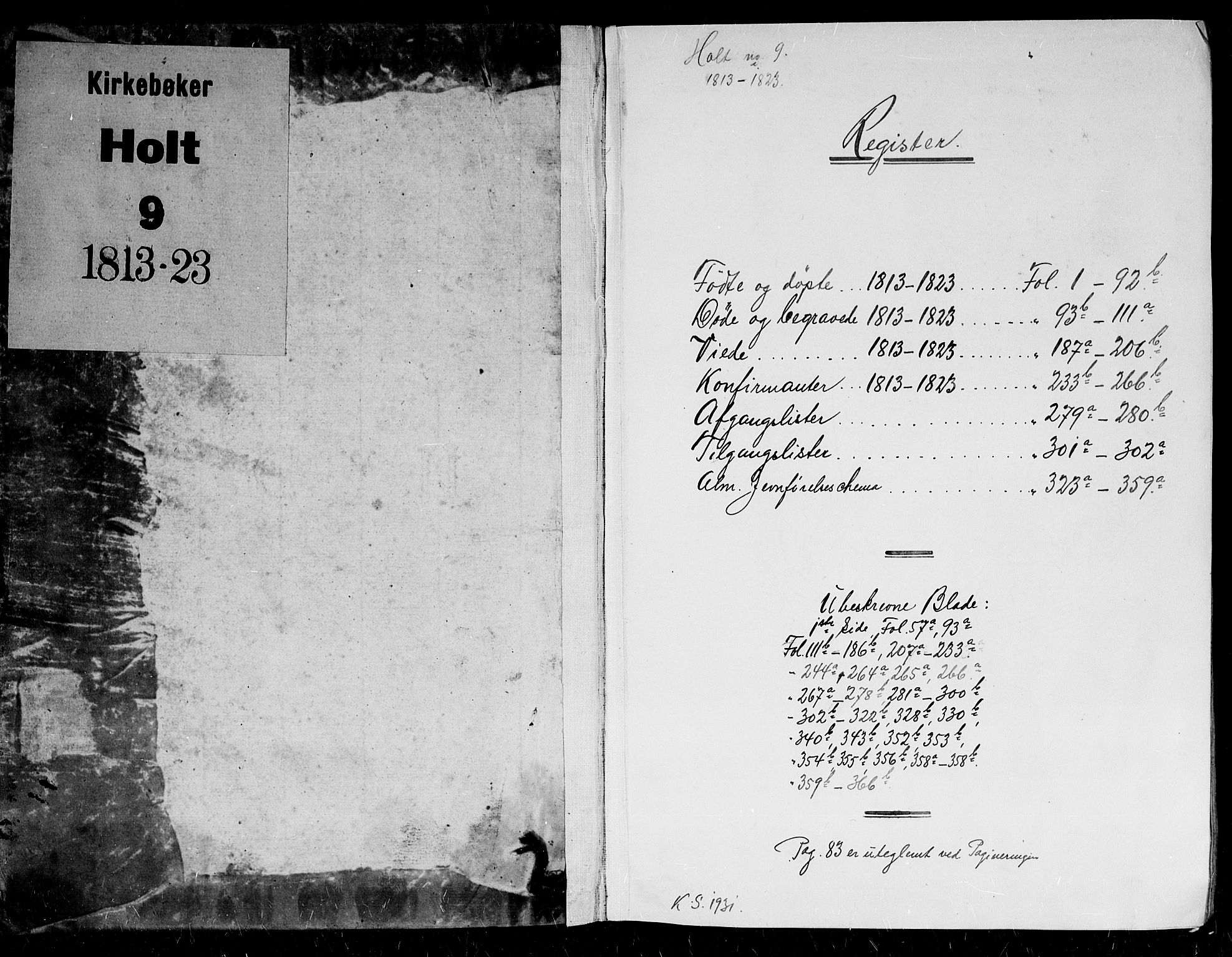 Holt sokneprestkontor, SAK/1111-0021/F/Fb/L0006: Parish register (copy) no. B 6, 1813-1823