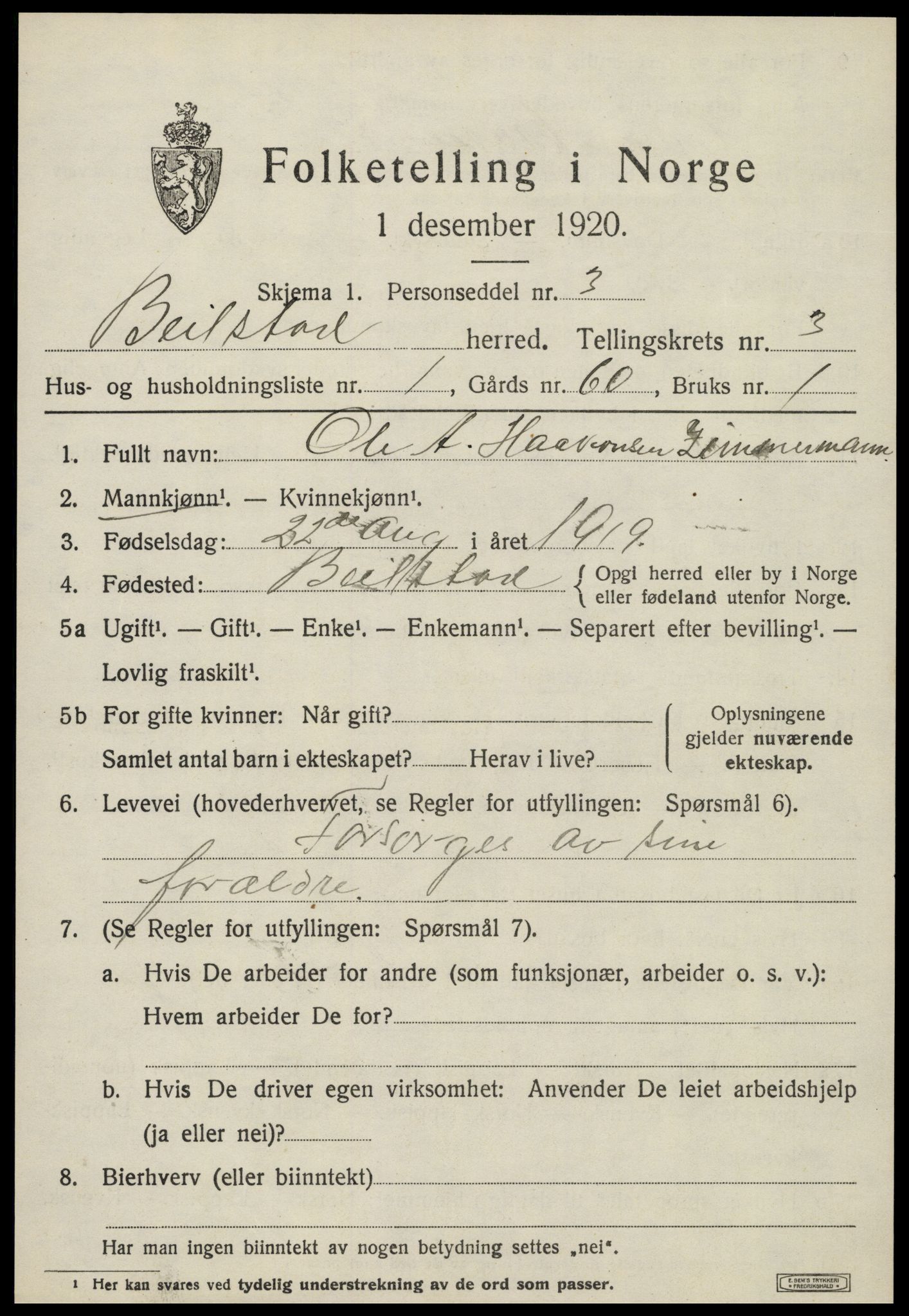 SAT, 1920 census for Beitstad, 1920, p. 2379