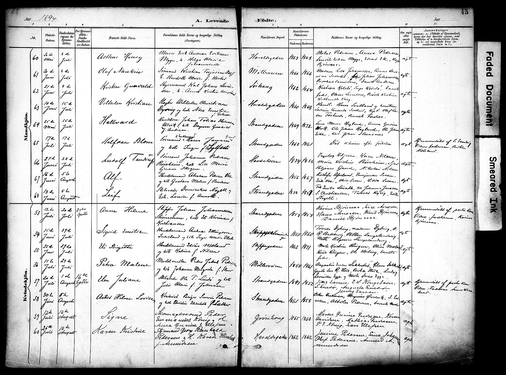 Haugesund sokneprestkontor, AV/SAST-A -101863/H/Ha/Haa/L0006: Parish register (official) no. A 6, 1891-1907, p. 45