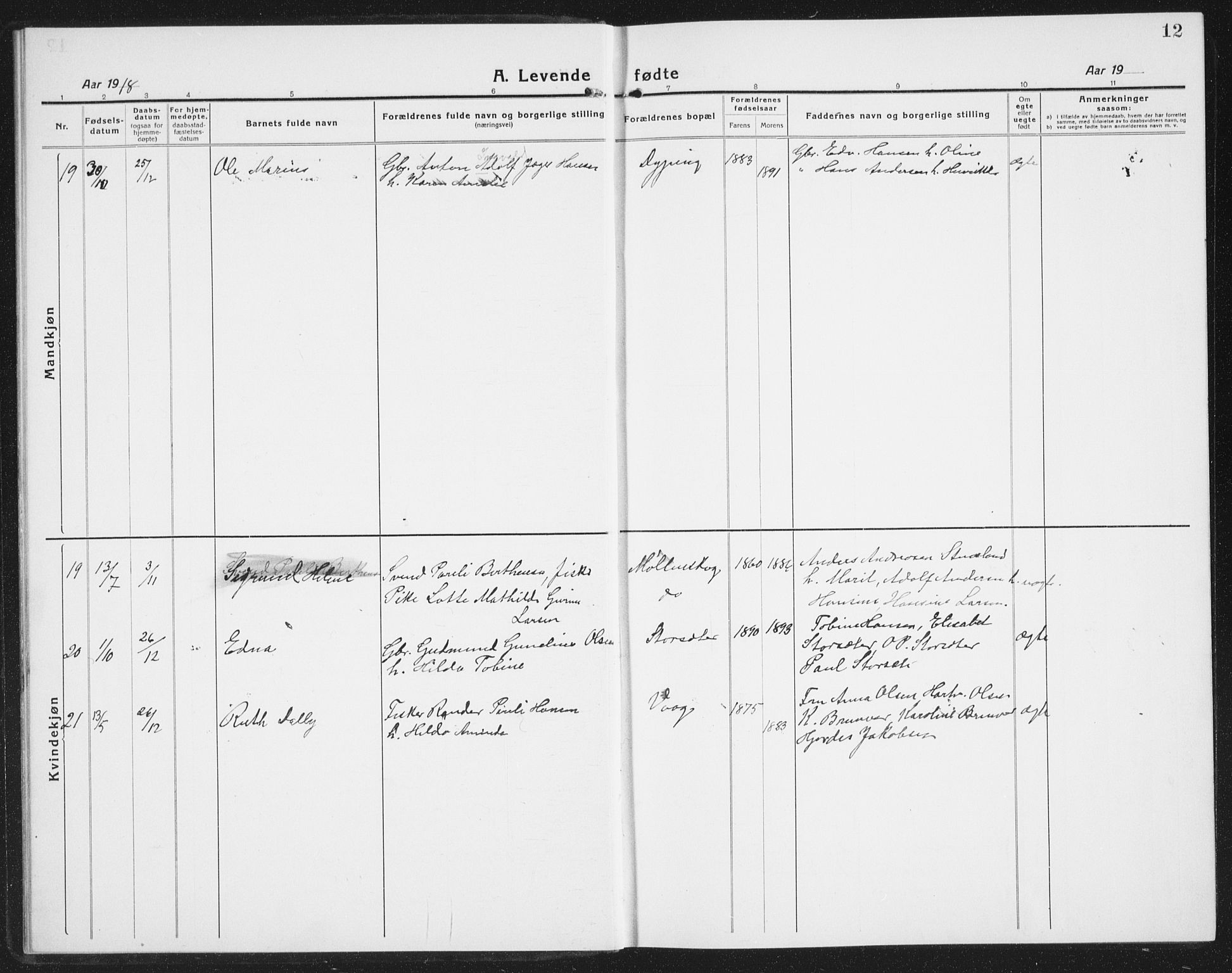 Ministerialprotokoller, klokkerbøker og fødselsregistre - Nordland, AV/SAT-A-1459/855/L0817: Parish register (copy) no. 855C06, 1917-1934, p. 12