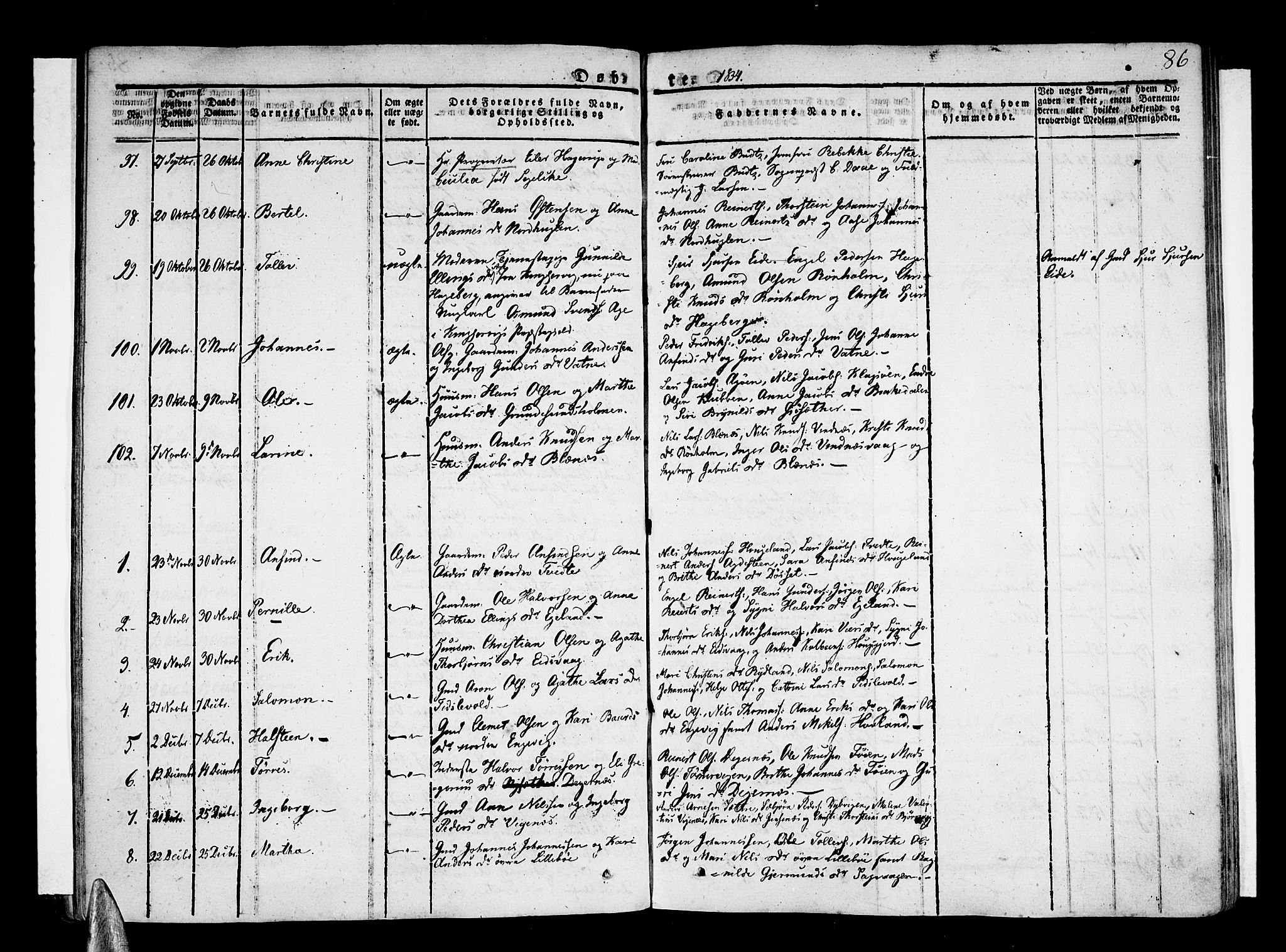 Stord sokneprestembete, SAB/A-78201/H/Haa: Parish register (official) no. A 6, 1826-1840, p. 86