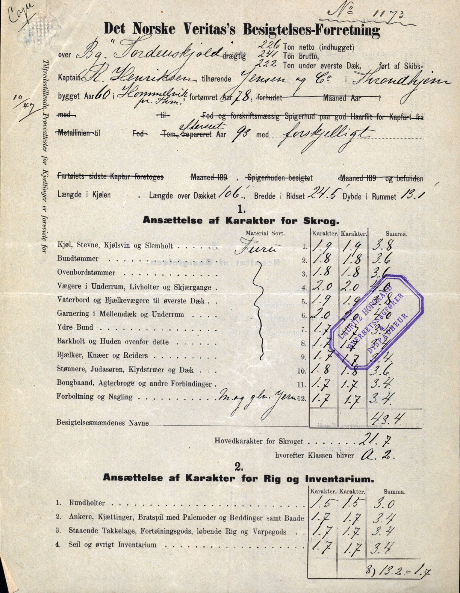 Pa 63 - Østlandske skibsassuranceforening, VEMU/A-1079/G/Ga/L0030/0003: Havaridokumenter / Rex, Salus, Schweigaard, Seladon, Titania, Tordenskjold av Trondhjem, 1893, p. 64