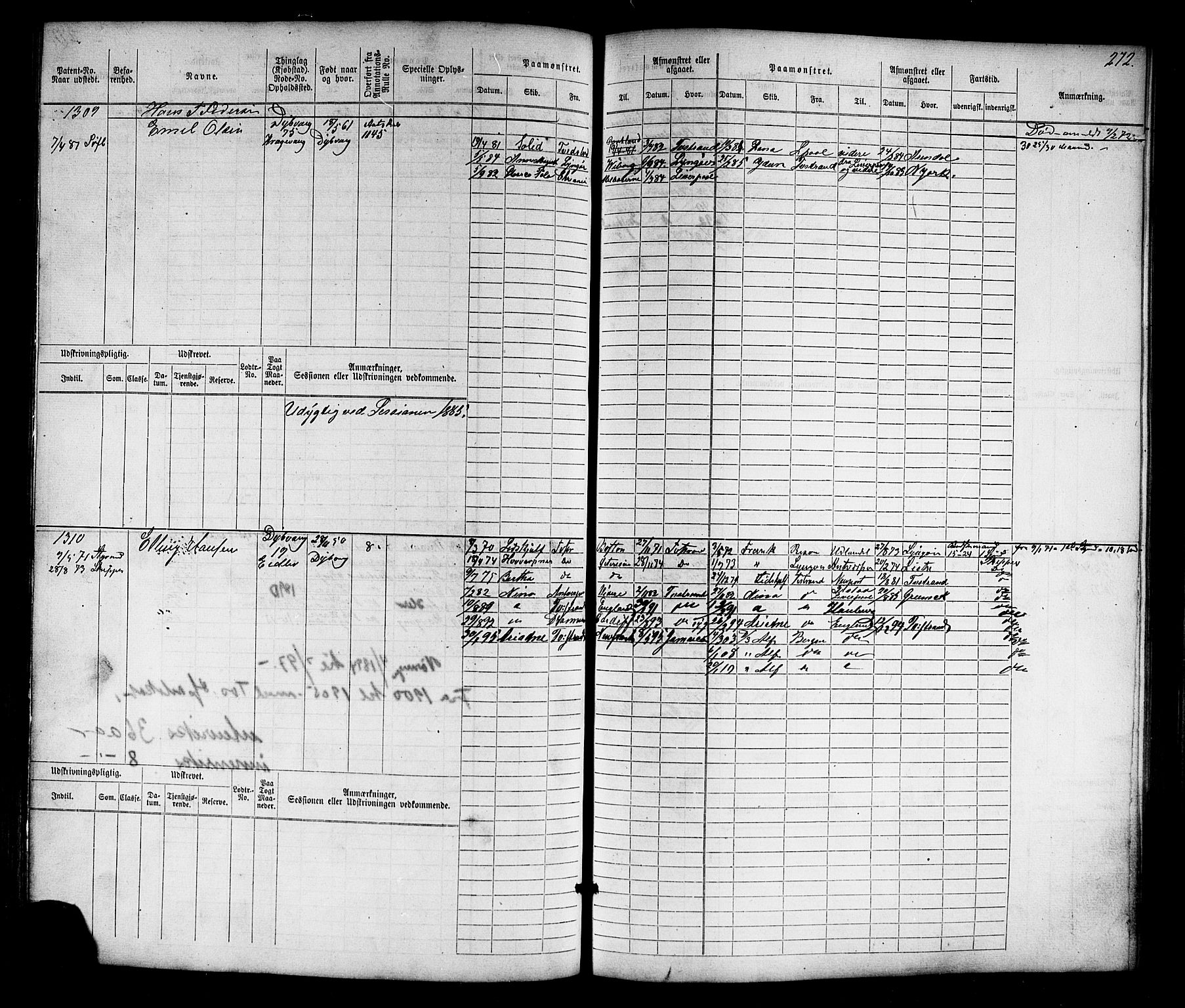 Tvedestrand mønstringskrets, AV/SAK-2031-0011/F/Fb/L0016: Hovedrulle nr 767-1532, U-32, 1869-1910, p. 281