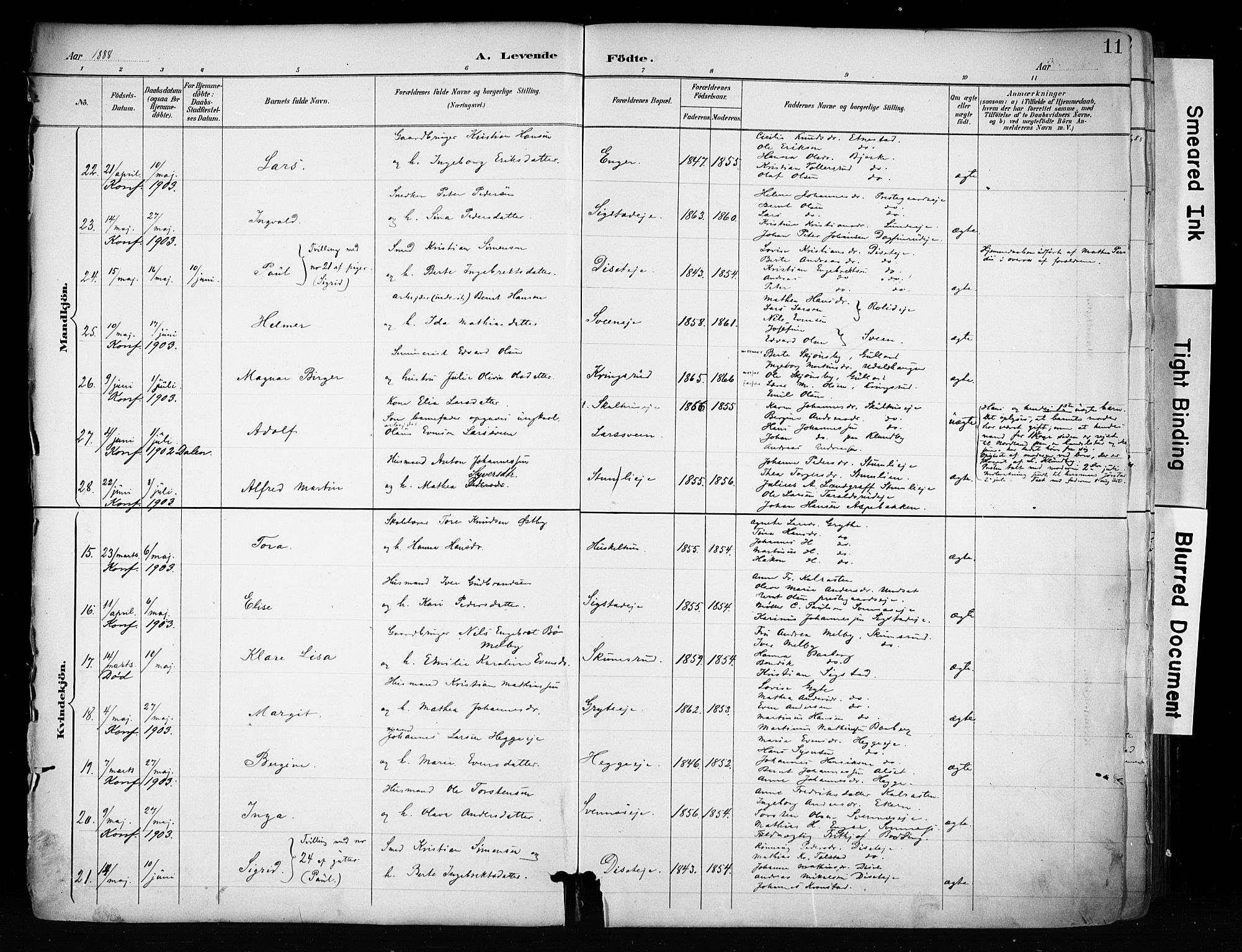 Biri prestekontor, AV/SAH-PREST-096/H/Ha/Haa/L0009: Parish register (official) no. 9, 1887-1900, p. 11