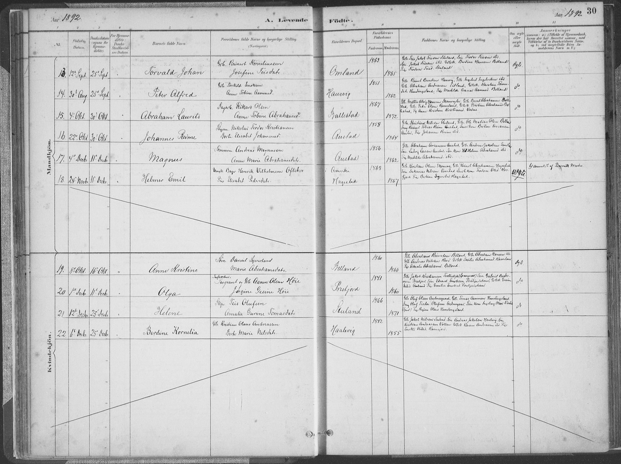 Lyngdal sokneprestkontor, AV/SAK-1111-0029/F/Fa/Faa/L0004: Parish register (official) no. A 4, 1883-1904, p. 30