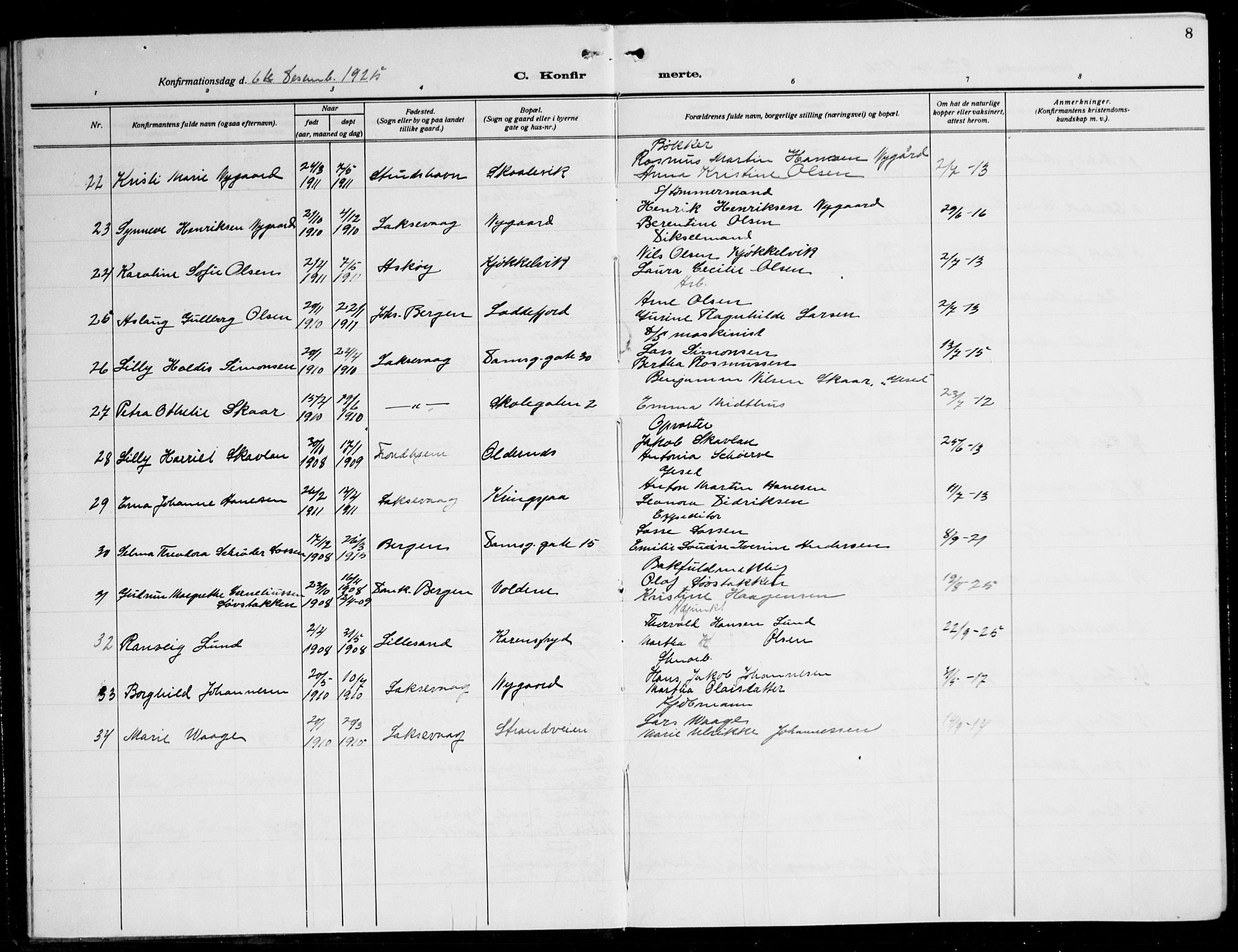 Laksevåg Sokneprestembete, AV/SAB-A-76501/H/Ha/Hab/Haba: Parish register (copy) no. A 10, 1925-1942, p. 8