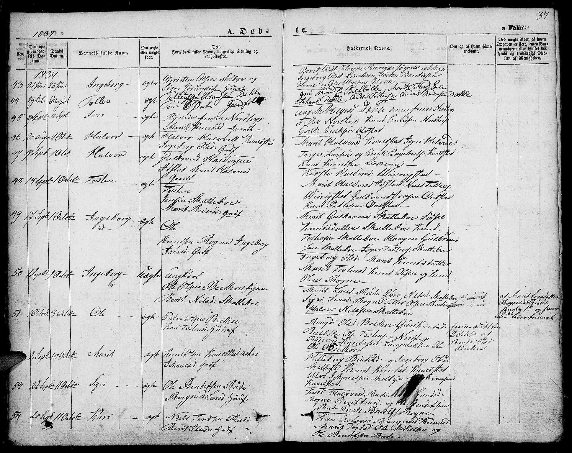 Slidre prestekontor, SAH/PREST-134/H/Ha/Haa/L0004: Parish register (official) no. 4, 1831-1848, p. 37