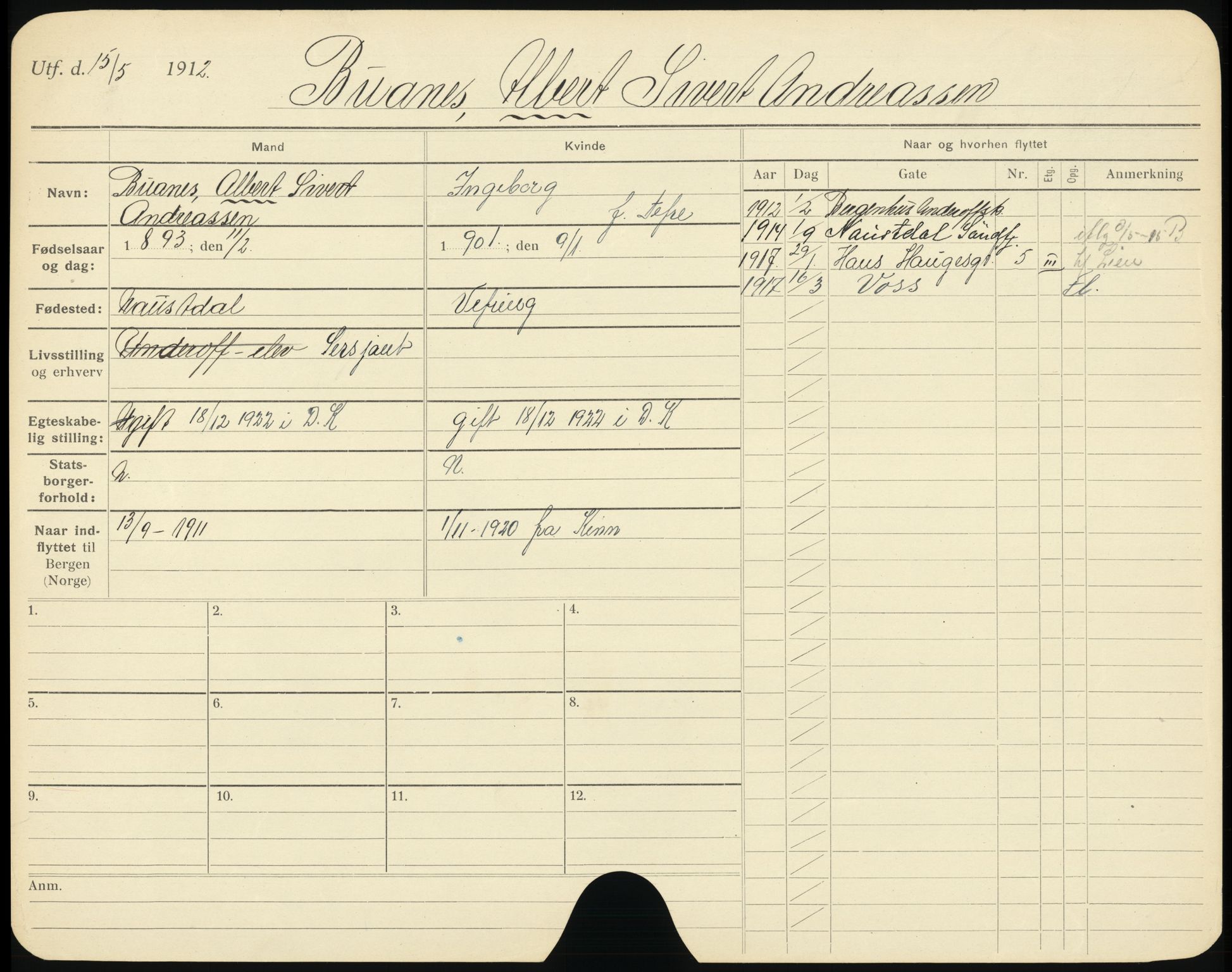 Bergen folkeregister, AV/SAB-A-17201/I/Ia/L0005: Utflyttet 1912 - 1920, Bua - Døvik, 1912-1920