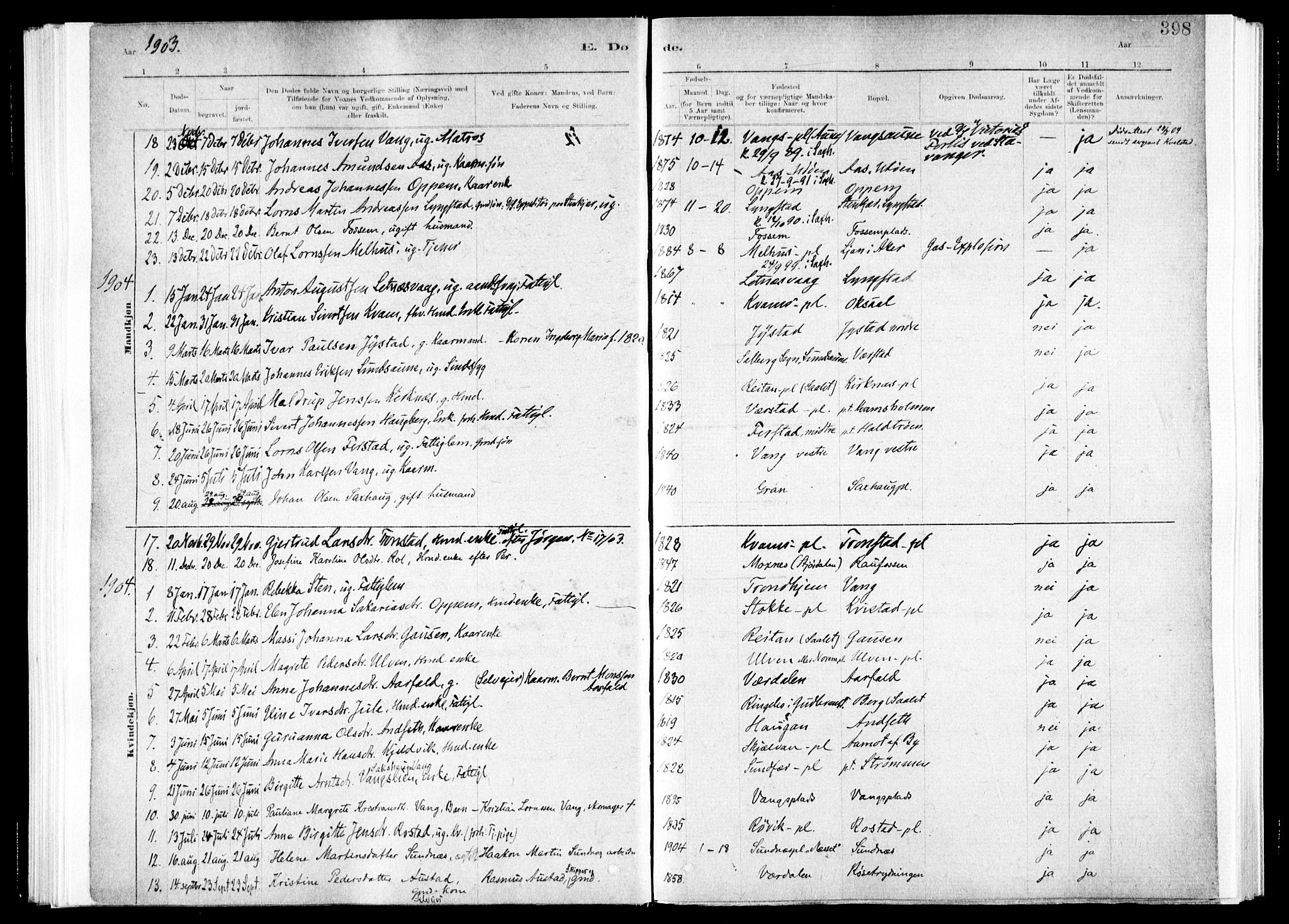 Ministerialprotokoller, klokkerbøker og fødselsregistre - Nord-Trøndelag, SAT/A-1458/730/L0285: Parish register (official) no. 730A10, 1879-1914, p. 398