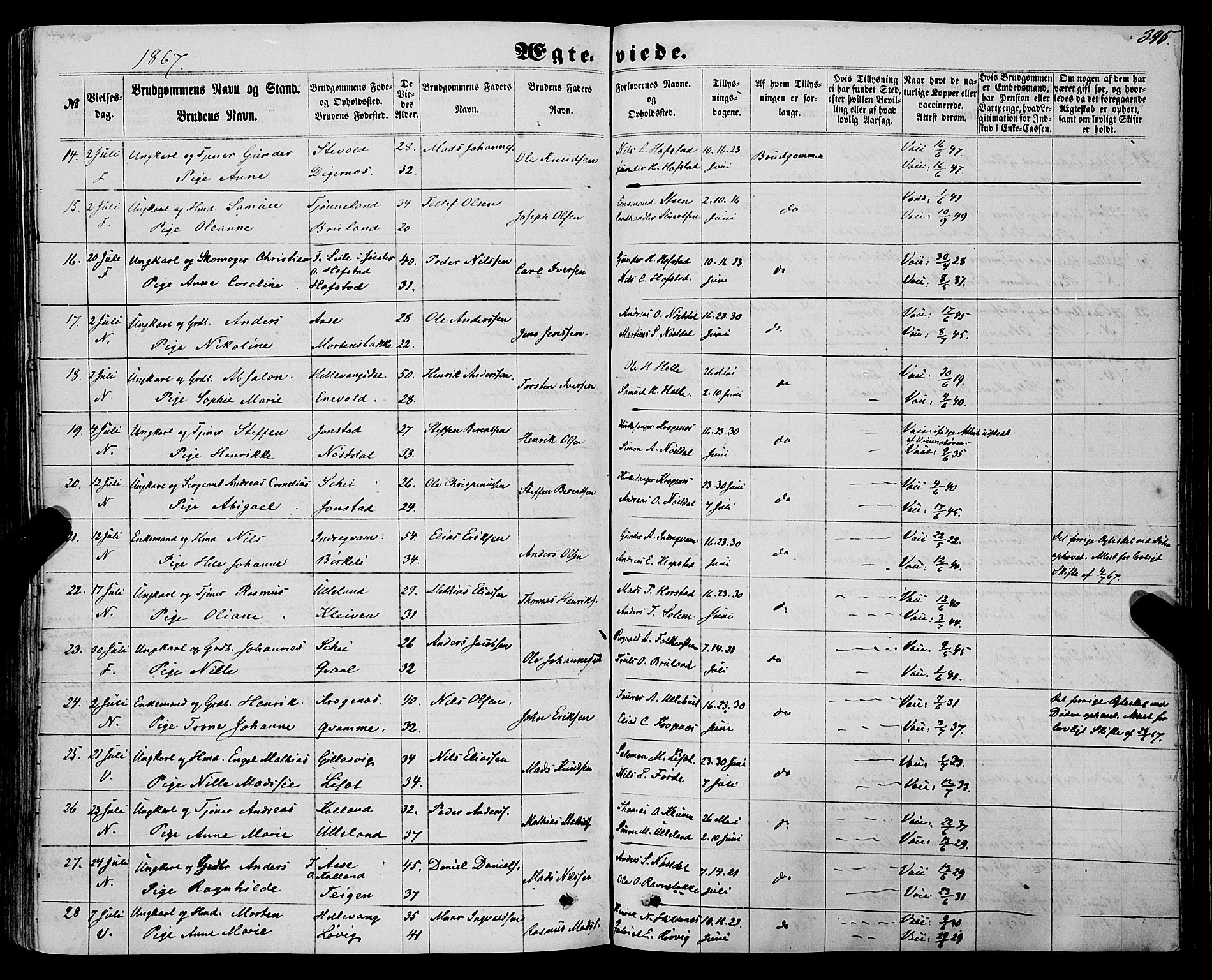 Førde sokneprestembete, SAB/A-79901/H/Haa/Haaa/L0009: Parish register (official) no. A 9, 1861-1877, p. 395