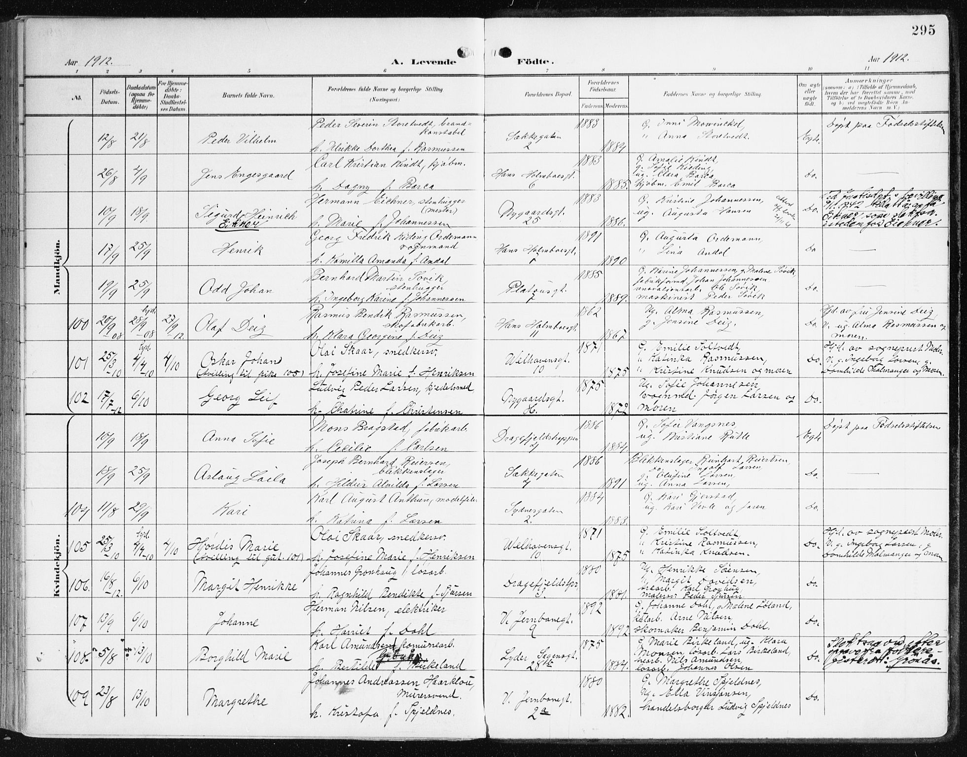 Johanneskirken sokneprestembete, AV/SAB-A-76001/H/Haa/L0002: Parish register (official) no. A 2, 1900-1912, p. 295