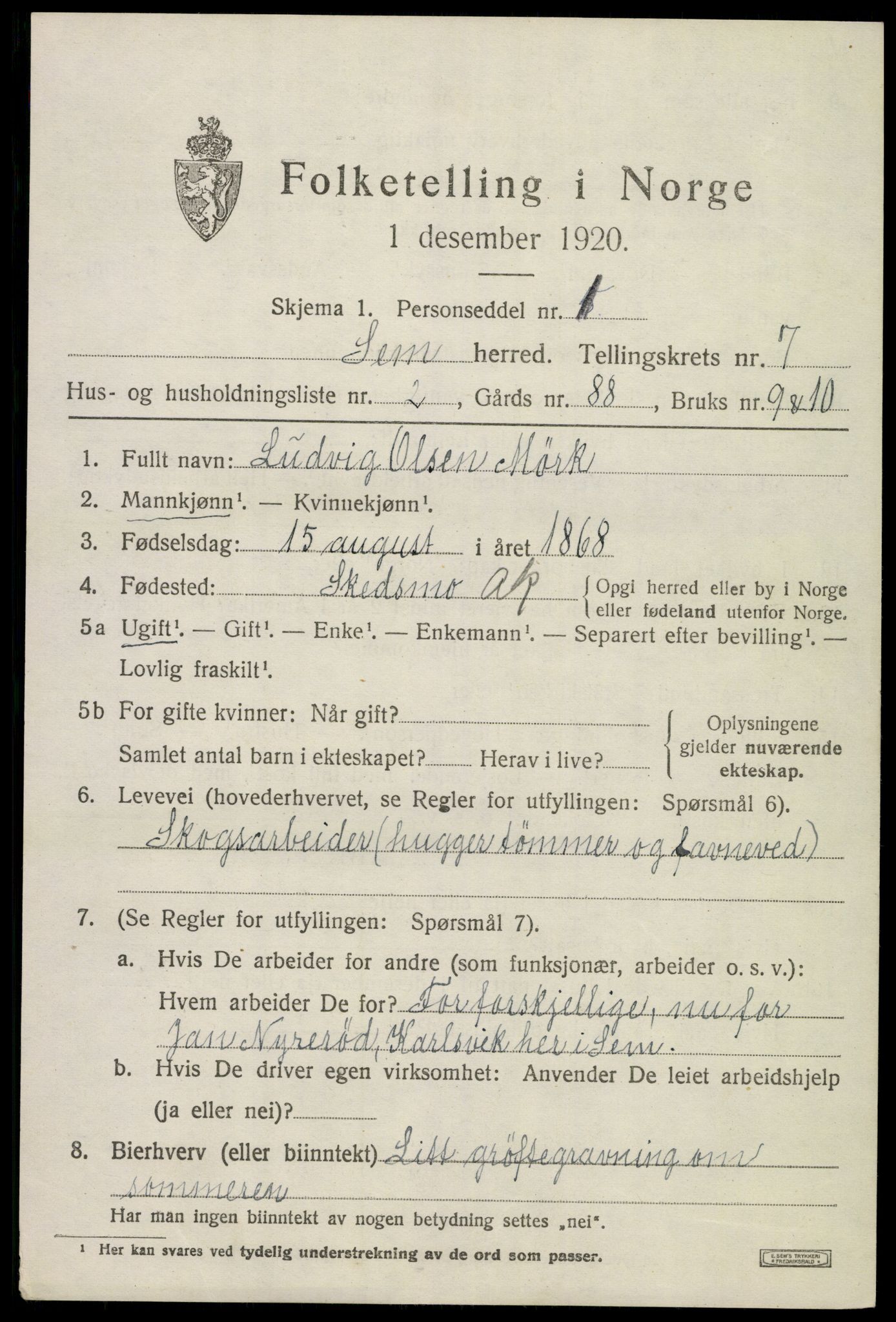 SAKO, 1920 census for Sem, 1920, p. 10351
