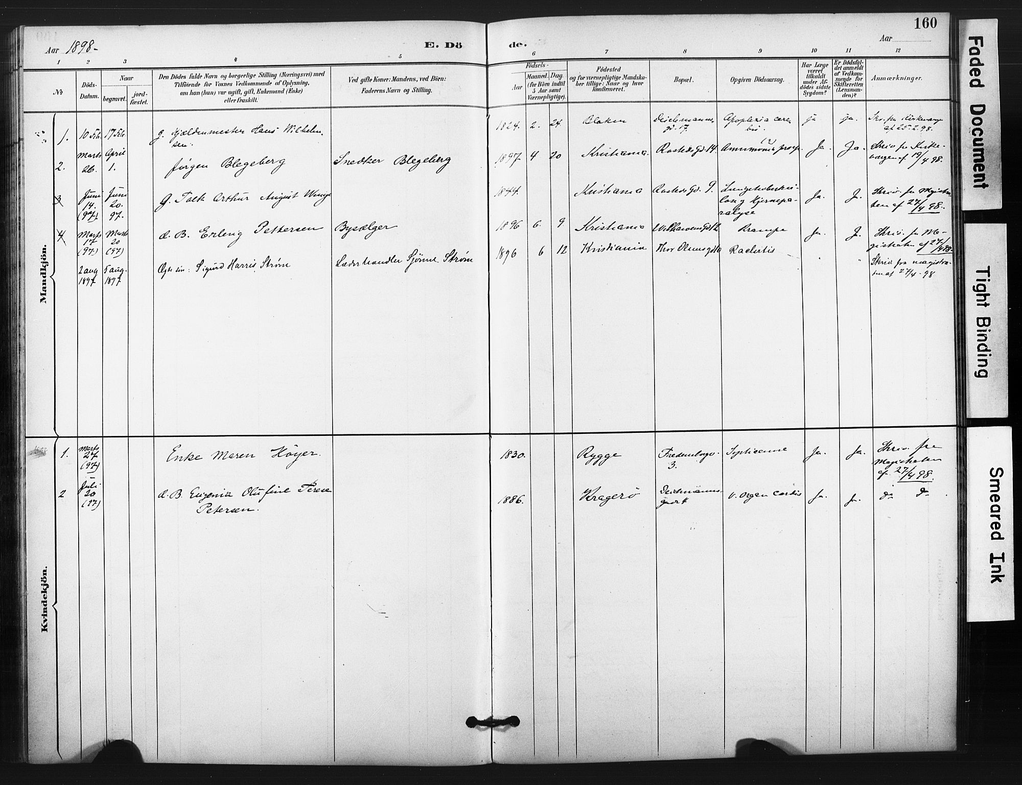 Trefoldighet prestekontor Kirkebøker, AV/SAO-A-10882/F/Fg/L0001: Parish register (official) no. VII 1, 1892-1923, p. 160