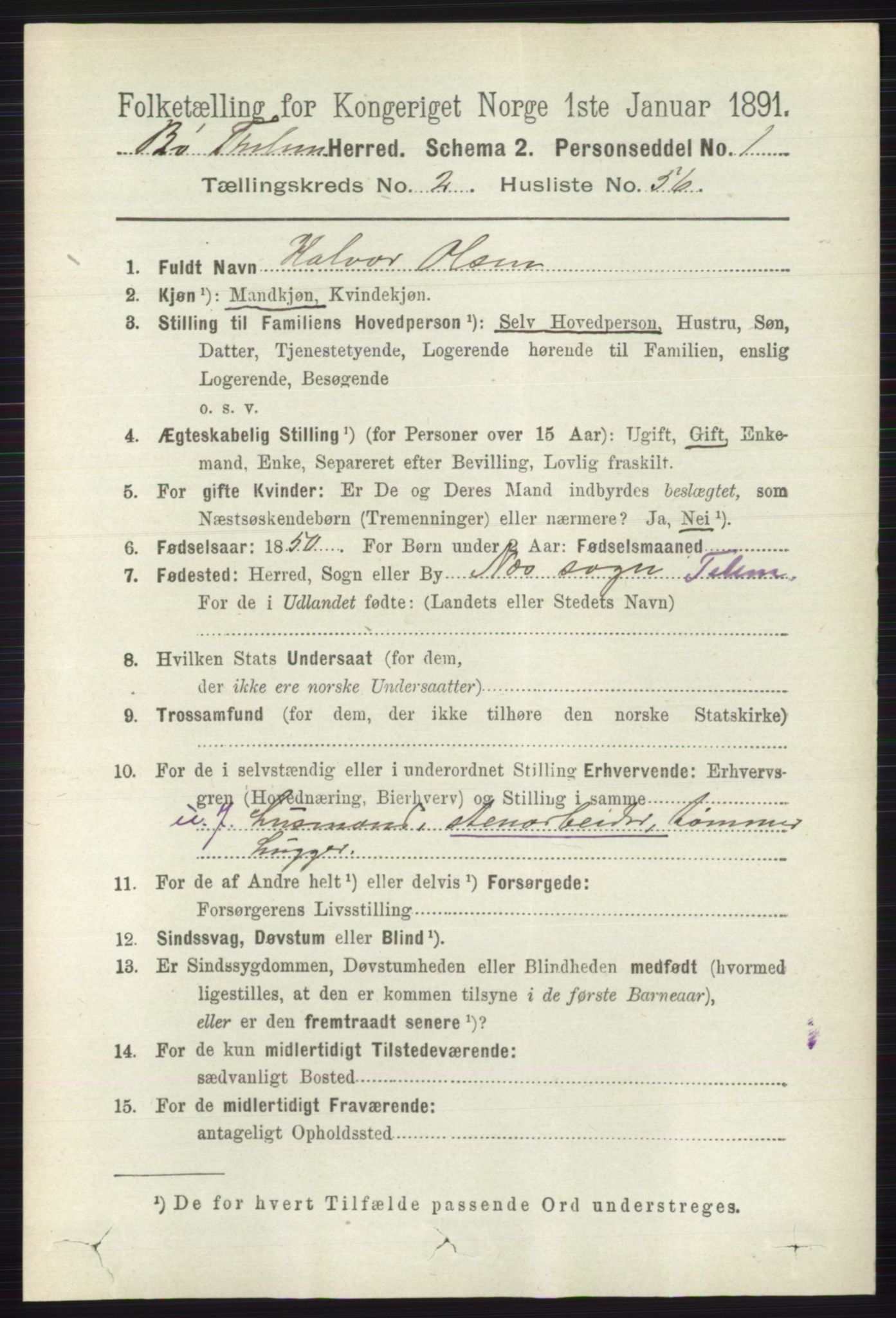 RA, 1891 census for 0821 Bø, 1891, p. 967