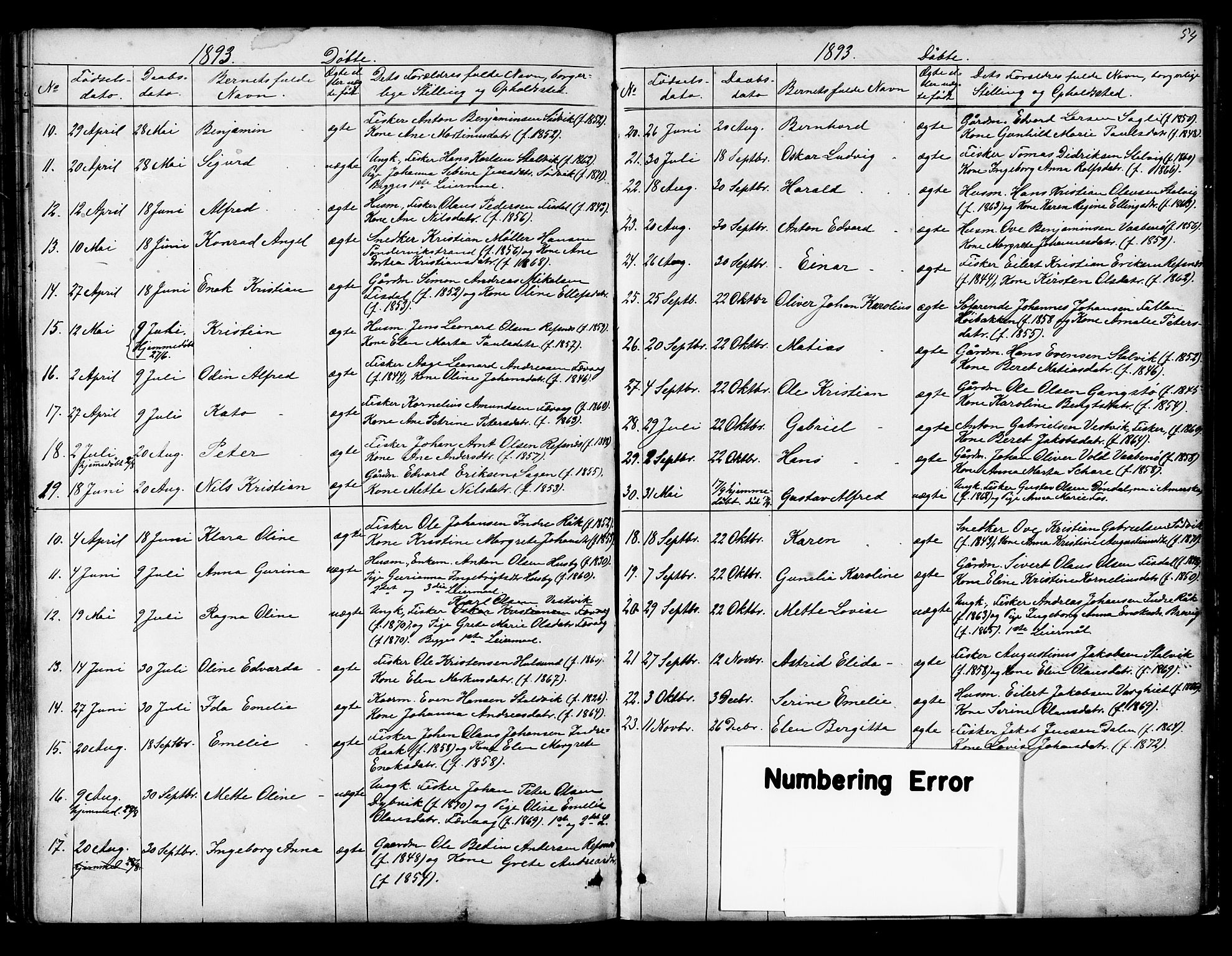 Ministerialprotokoller, klokkerbøker og fødselsregistre - Sør-Trøndelag, SAT/A-1456/653/L0657: Parish register (copy) no. 653C01, 1866-1893, p. 54