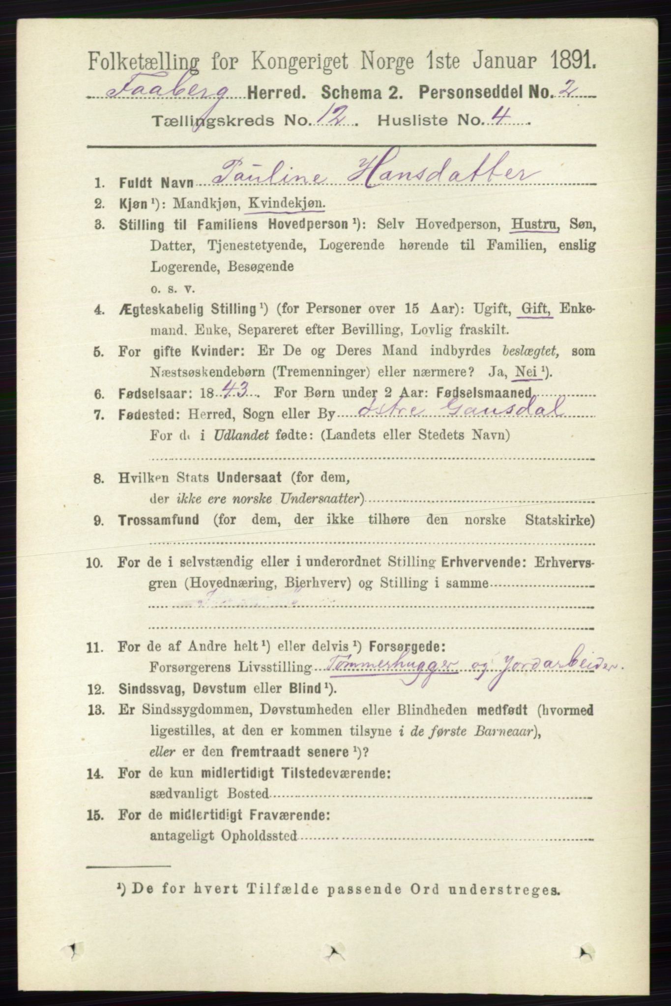 RA, 1891 census for 0524 Fåberg, 1891, p. 4780