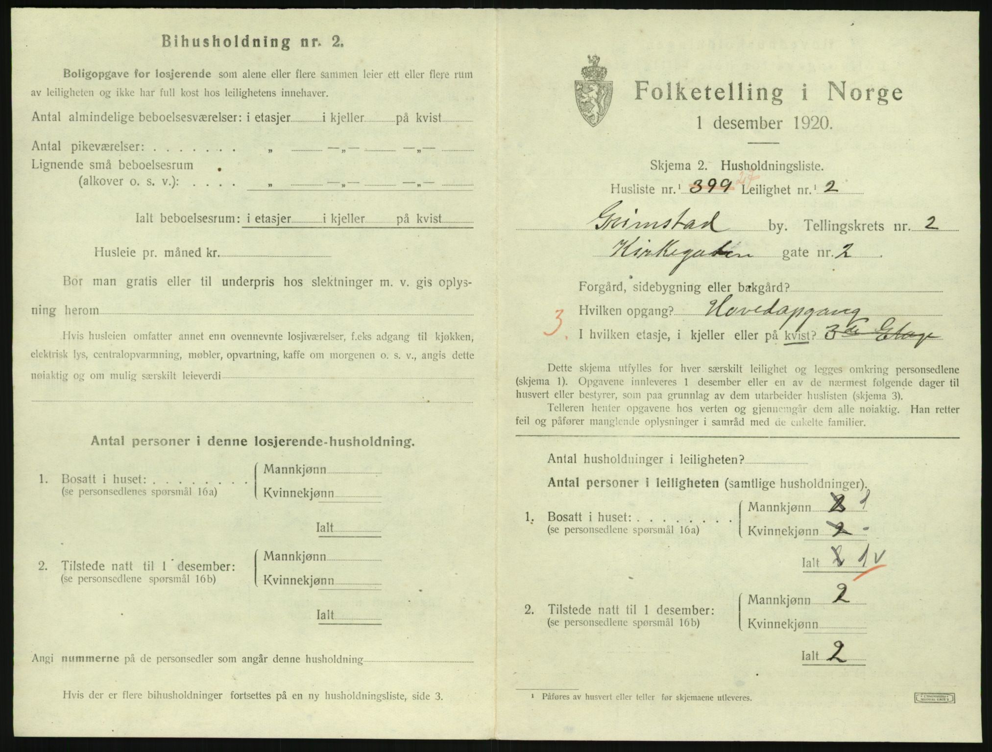 SAK, 1920 census for Grimstad, 1920, p. 1345