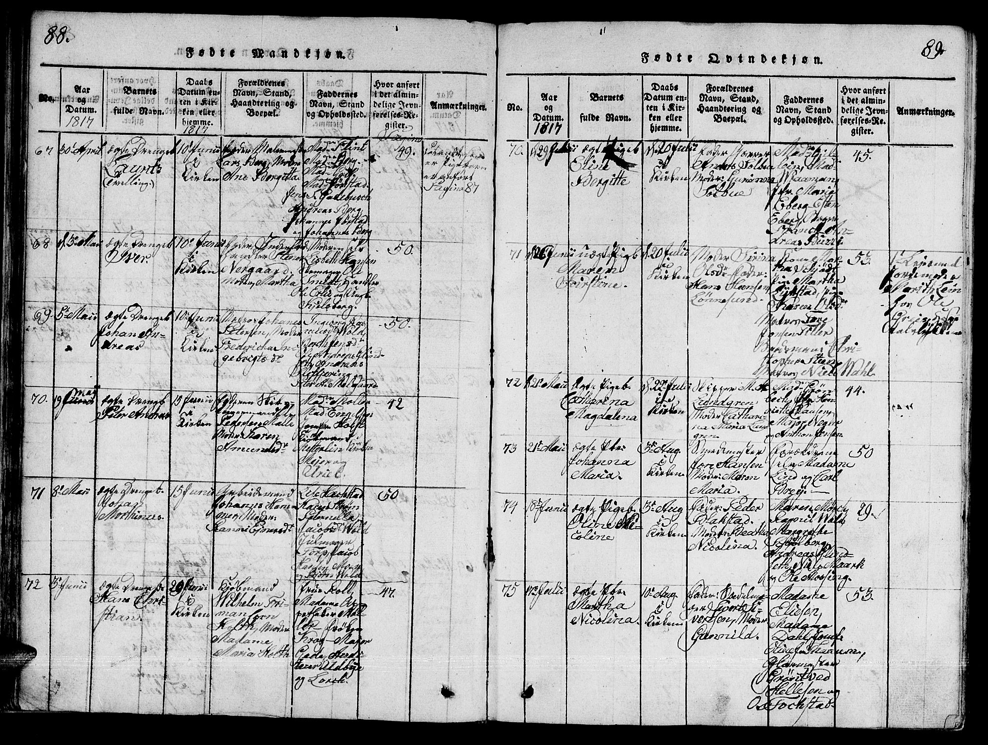 Ministerialprotokoller, klokkerbøker og fødselsregistre - Sør-Trøndelag, SAT/A-1456/601/L0043: Parish register (official) no. 601A11, 1815-1821, p. 88-89