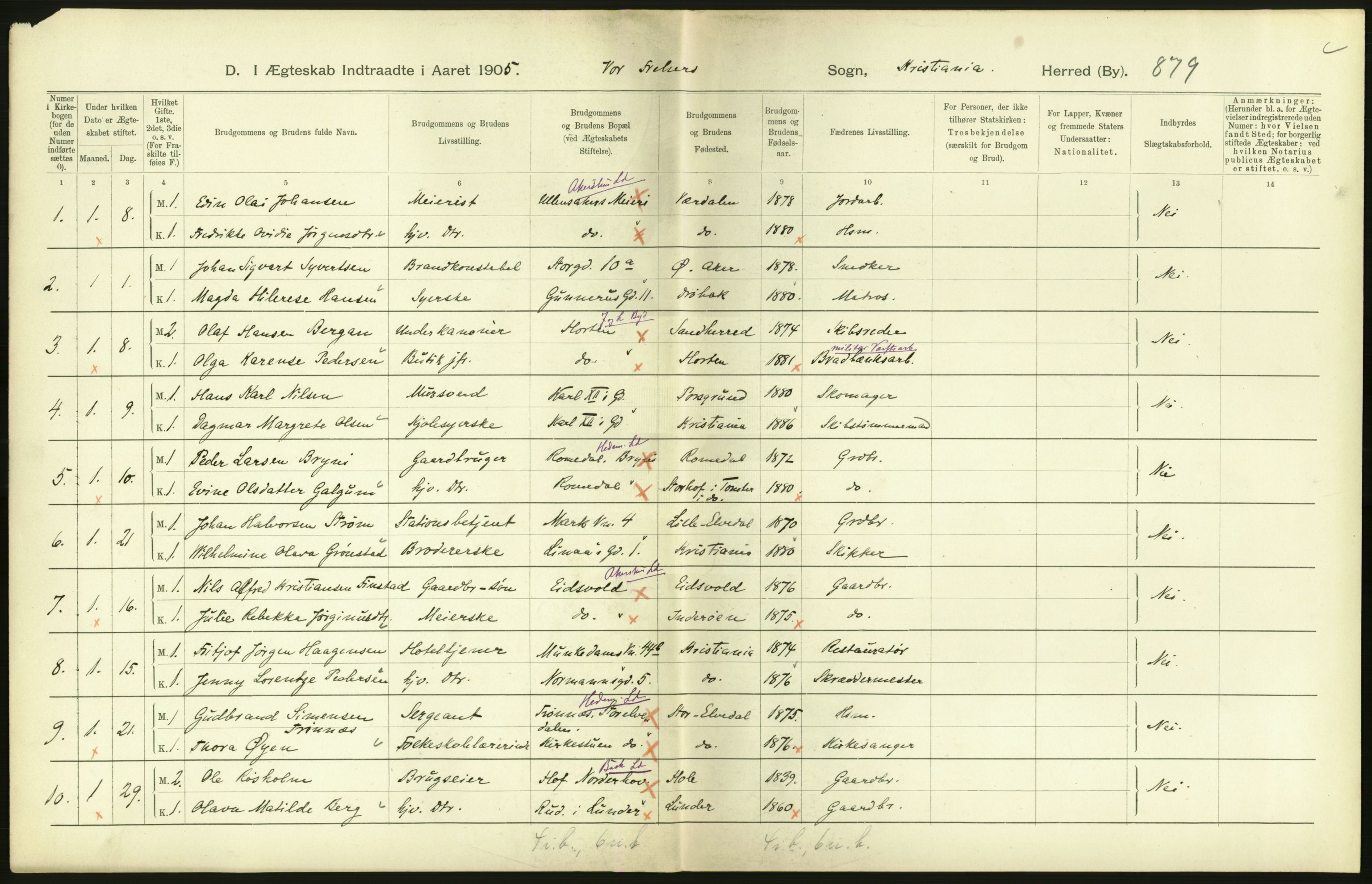 Statistisk sentralbyrå, Sosiodemografiske emner, Befolkning, AV/RA-S-2228/D/Df/Dfa/Dfac/L0007b: Kristiania: Gifte, 1905, p. 112