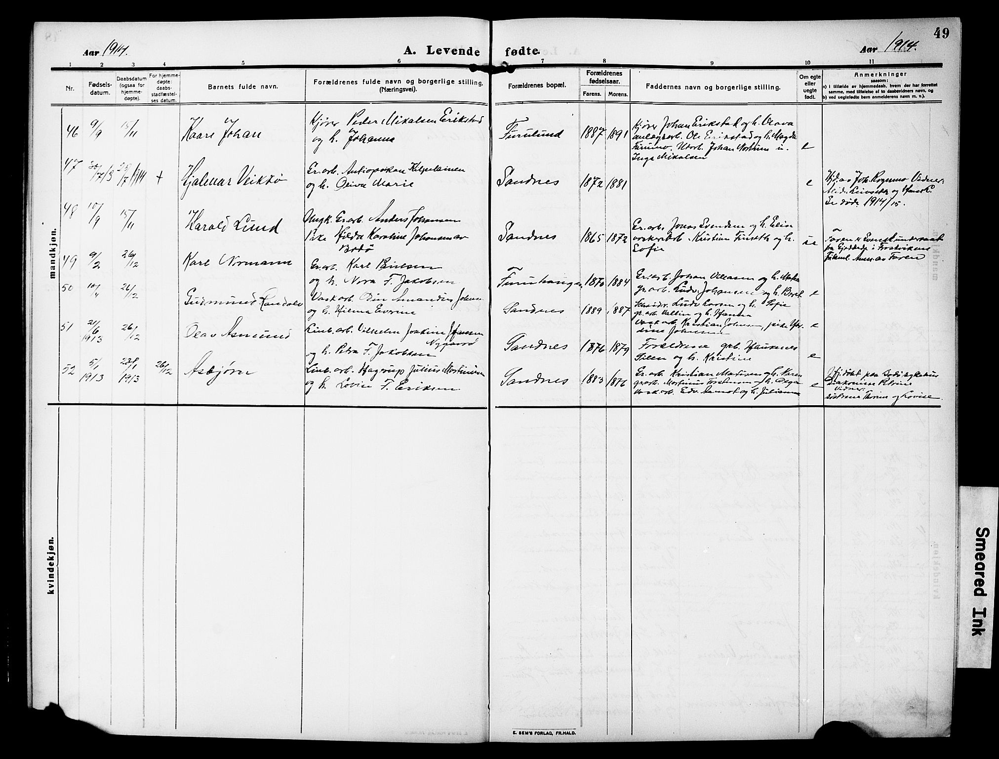 Ministerialprotokoller, klokkerbøker og fødselsregistre - Nordland, AV/SAT-A-1459/850/L0710: Parish register (official) no. 850A02, 1910-1920, p. 49