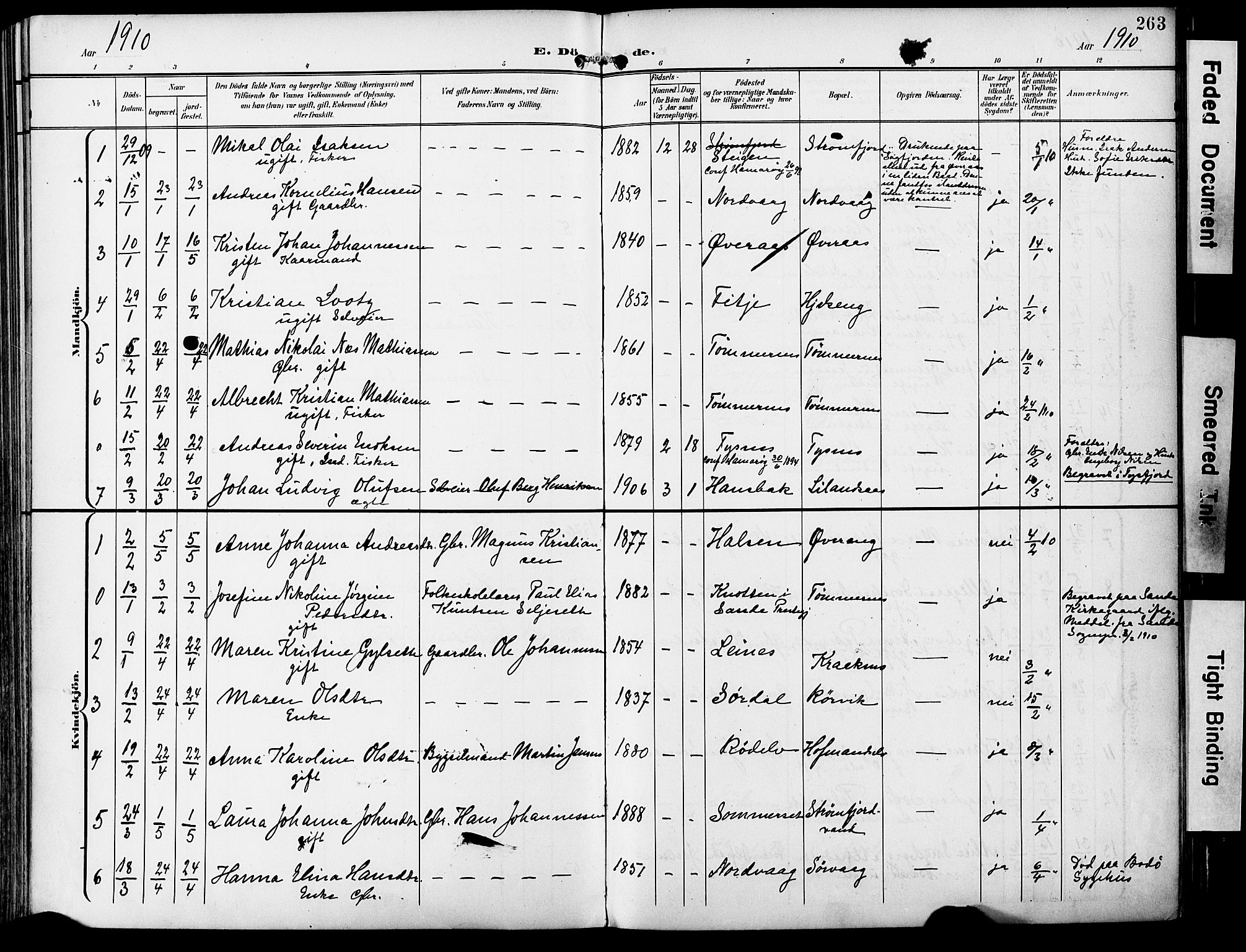 Ministerialprotokoller, klokkerbøker og fødselsregistre - Nordland, AV/SAT-A-1459/859/L0848: Parish register (official) no. 859A08, 1900-1912, p. 263