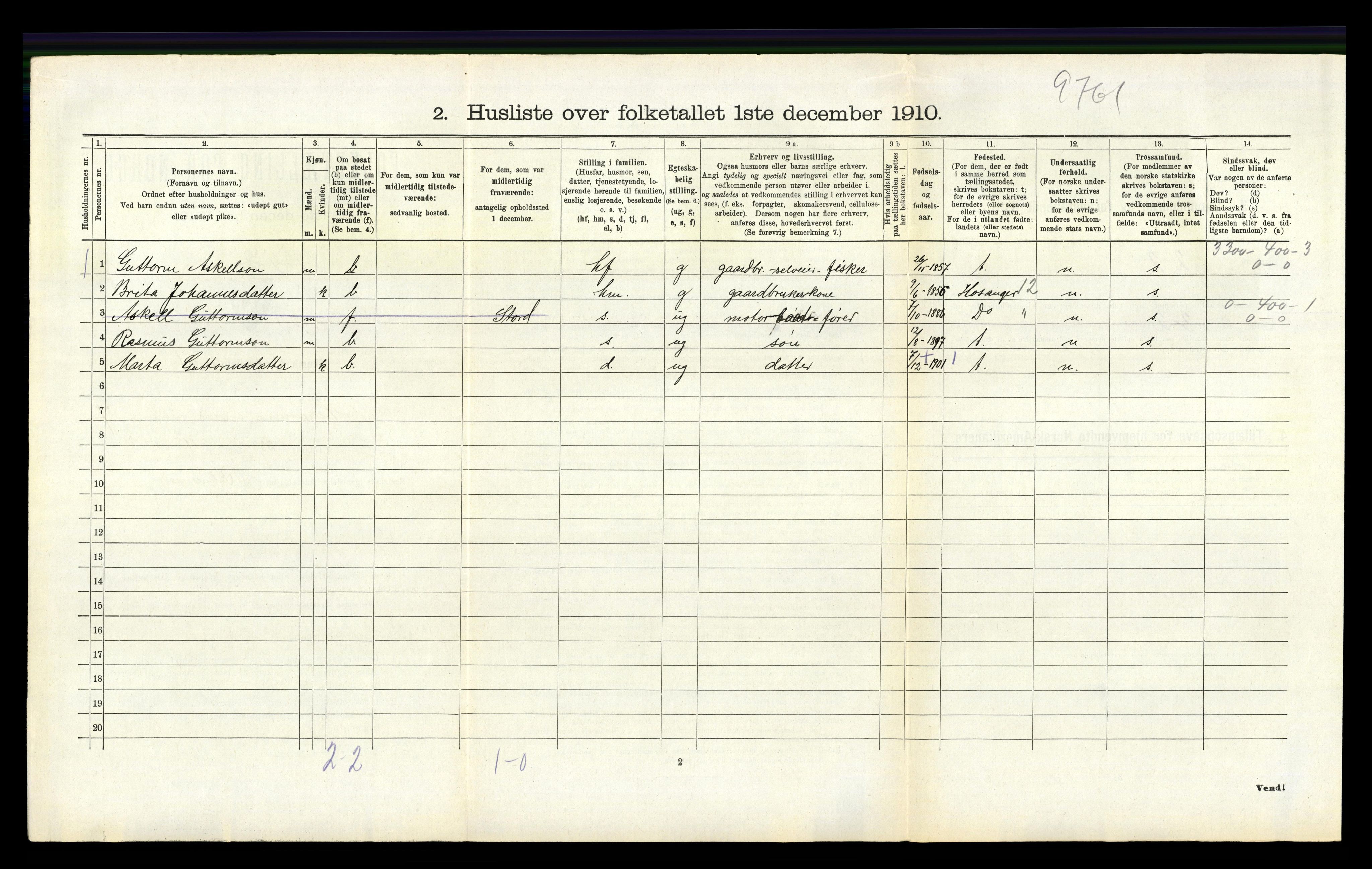 RA, 1910 census for Hamre, 1910, p. 539